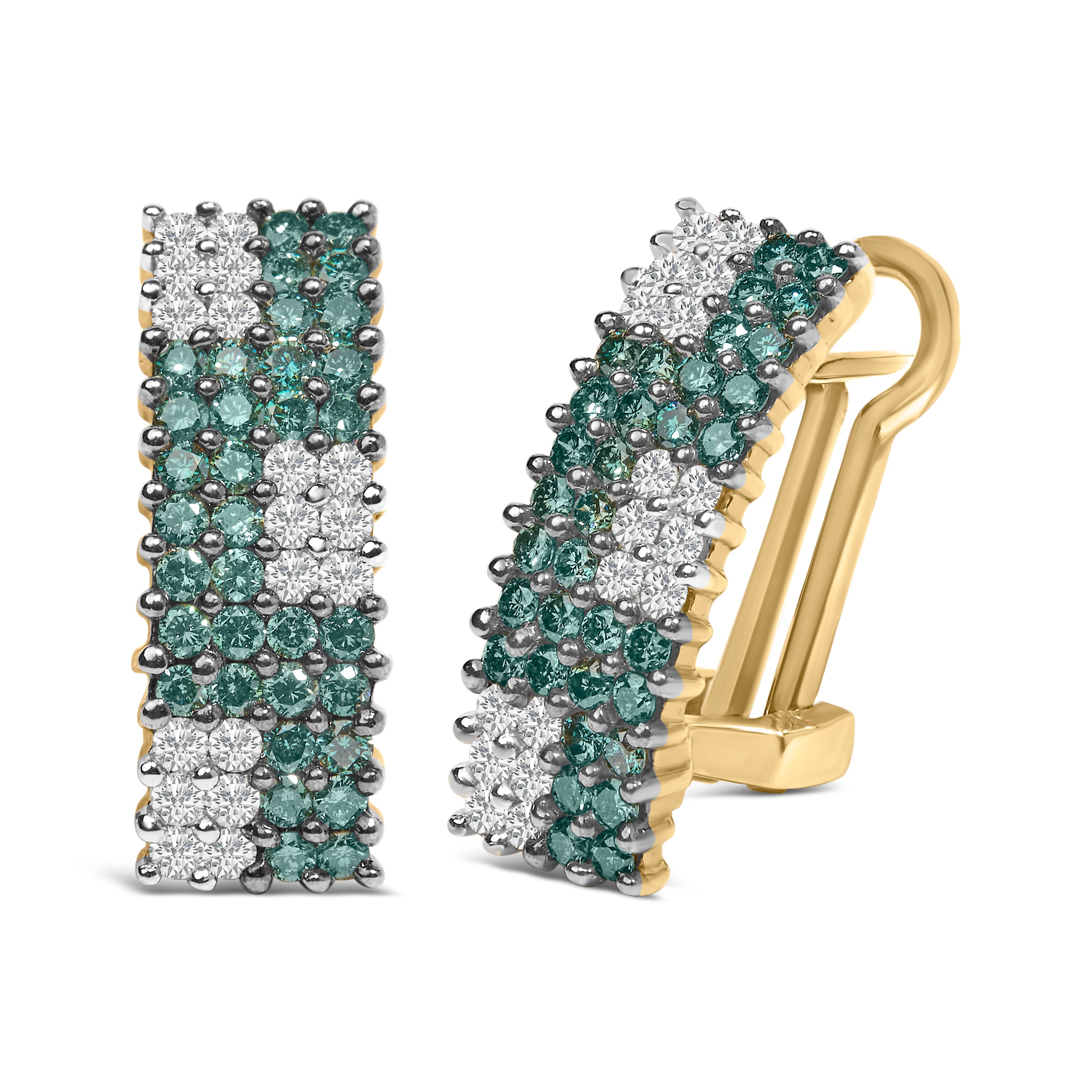 14K Yellow Gold 2 cttw White and Treated Blue Diamond Earrings H-I, SI1-SI2 on sale at MyriadMart