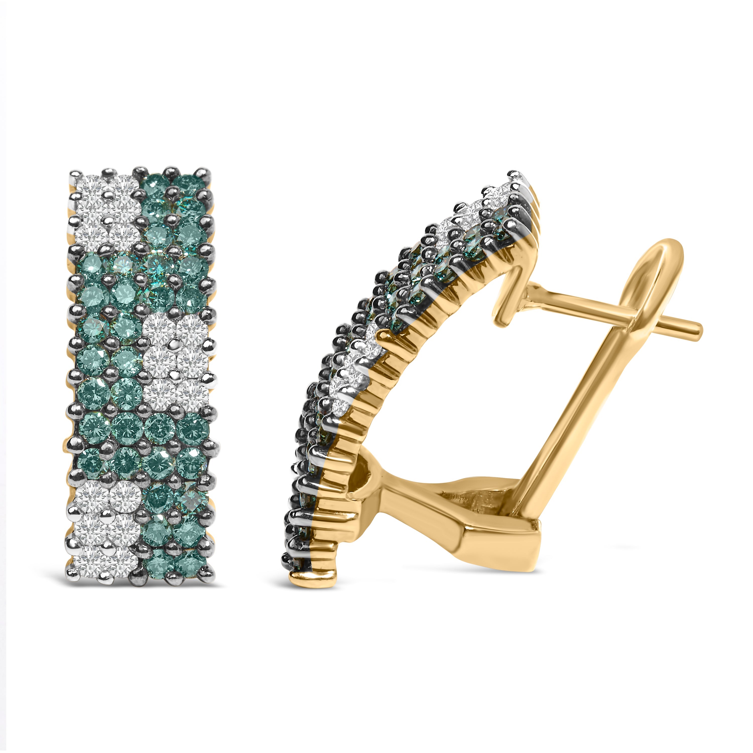 14K Yellow Gold 2 cttw White and Treated Blue Diamond Earrings H-I, SI1-SI2 on sale at MyriadMart