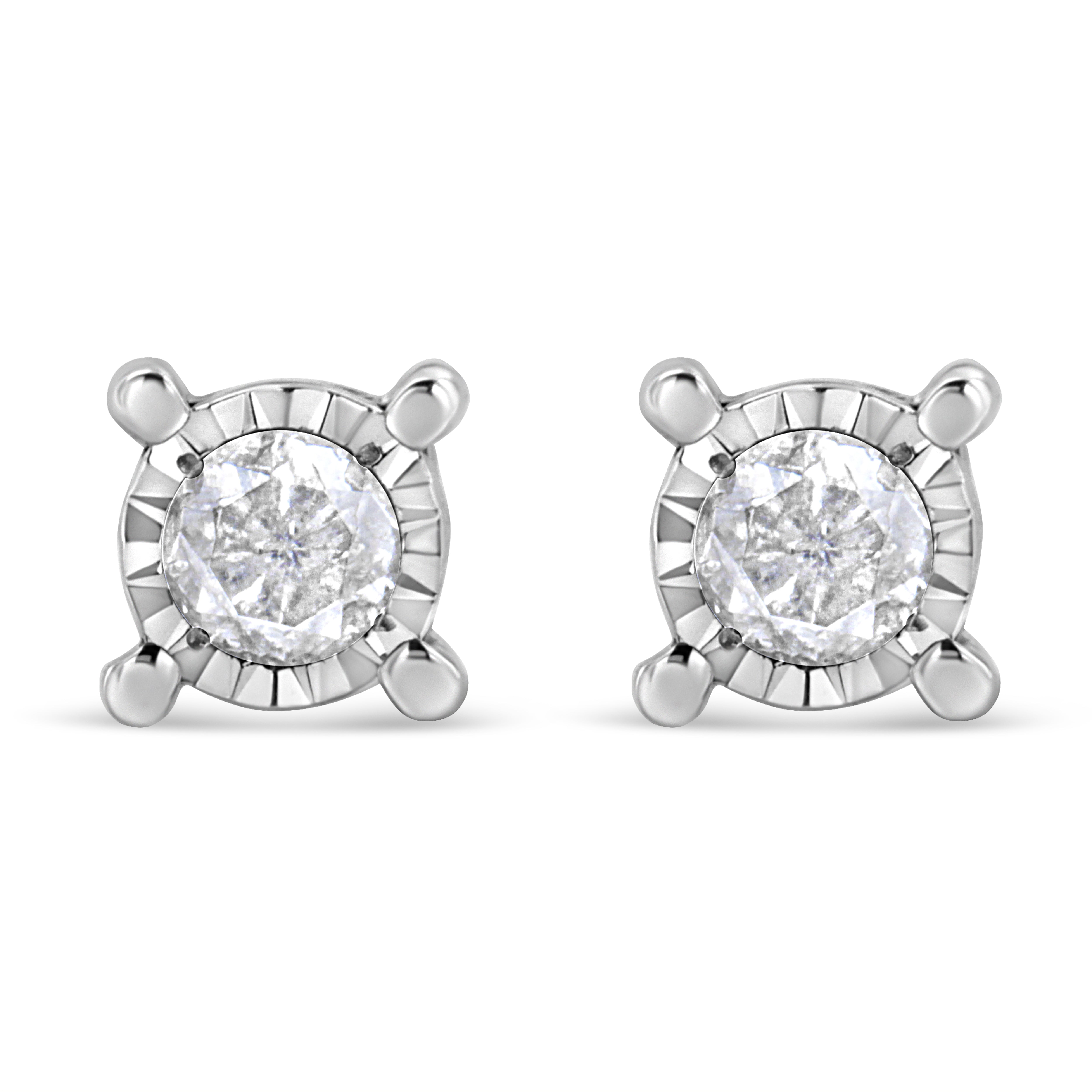 .925 Sterling Silver 1.0 Cttw Round Brilliant-Cut Diamond Miracle-Set Solitaire Stud Earrings H-I Color, I2-I3 Clarity on sale at MyriadMart