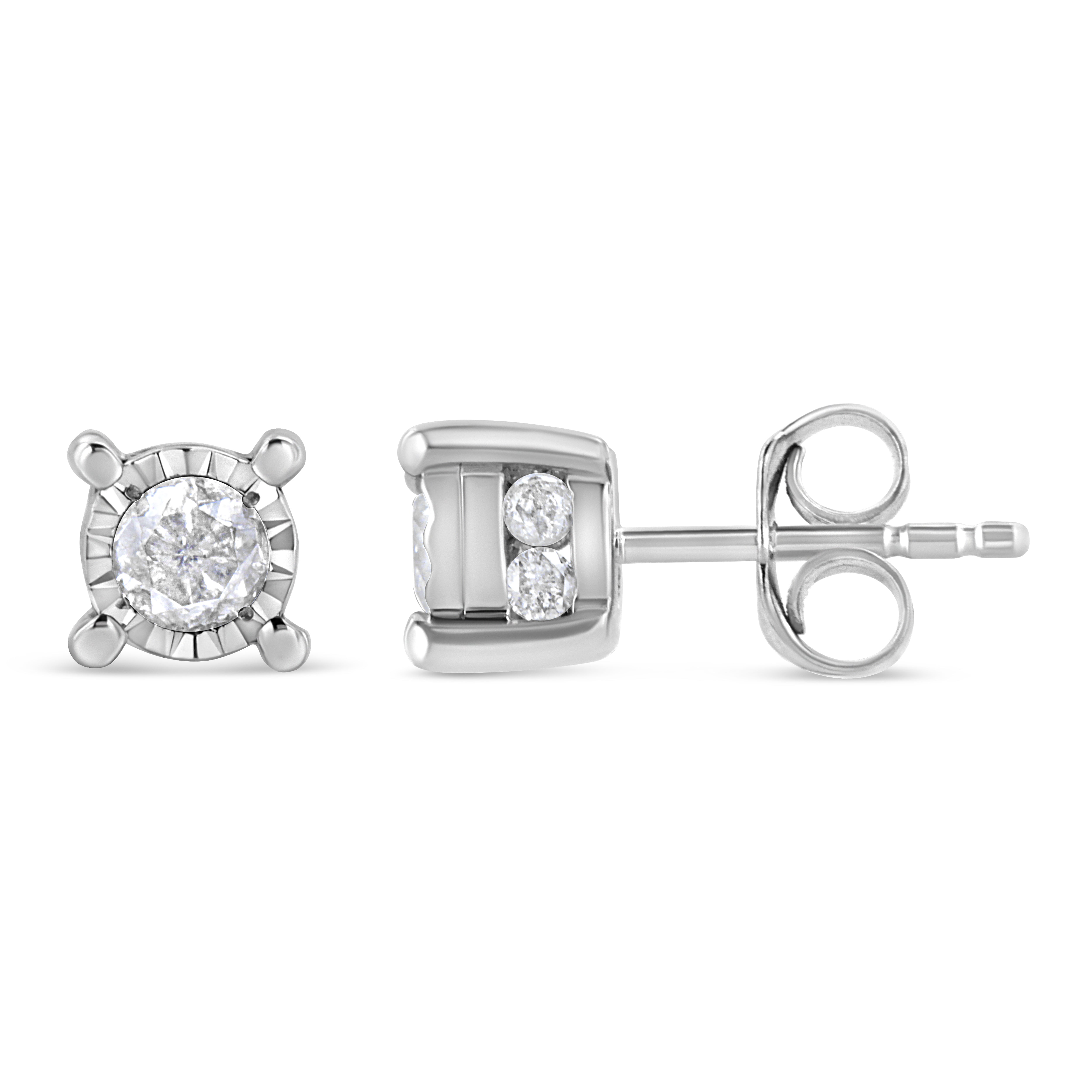 .925 Sterling Silver 1.0 Cttw Round Brilliant-Cut Diamond Miracle-Set Solitaire Stud Earrings H-I Color, I2-I3 Clarity on sale at MyriadMart