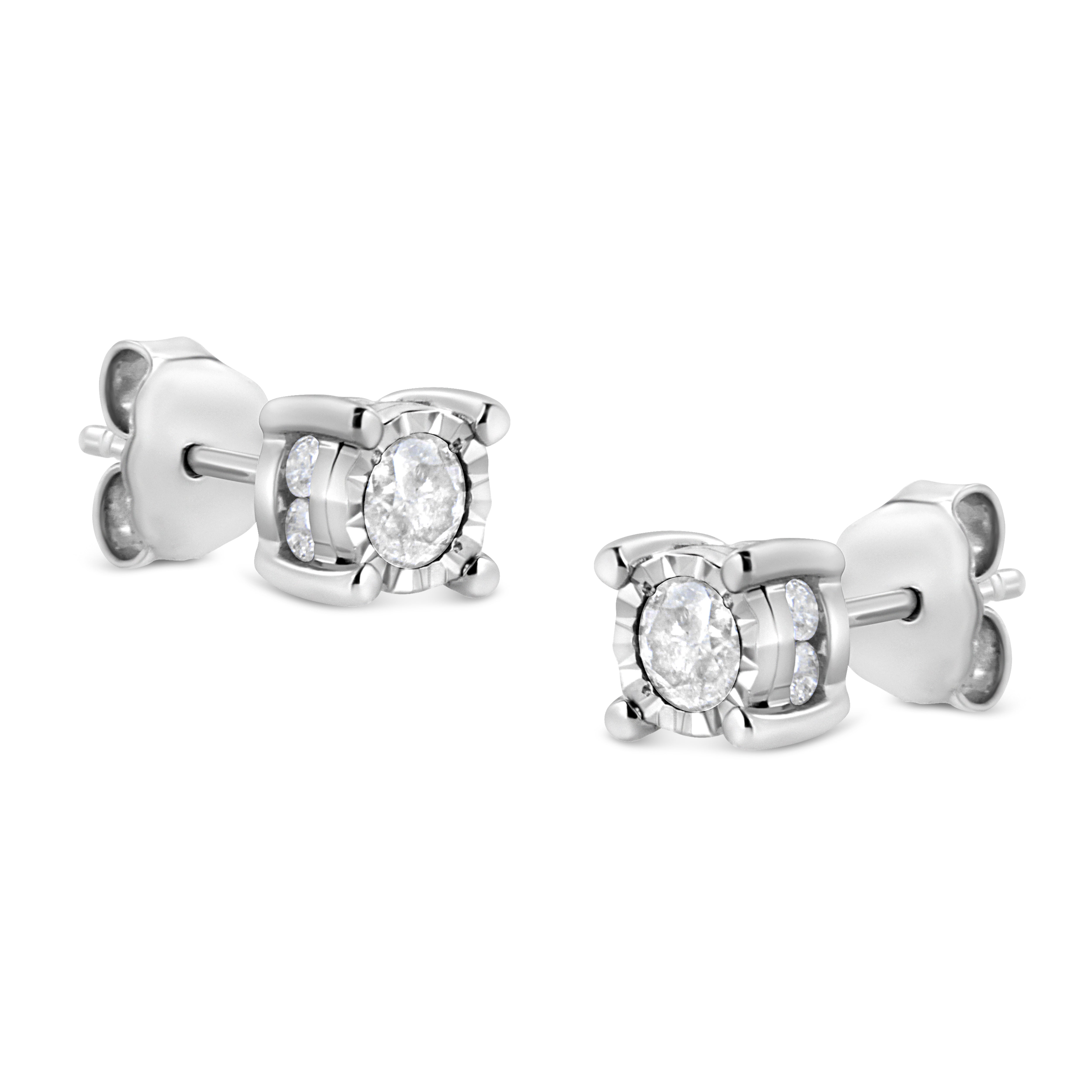 .925 Sterling Silver 1.0 Cttw Round Brilliant-Cut Diamond Miracle-Set Solitaire Stud Earrings H-I Color, I2-I3 Clarity on sale at MyriadMart