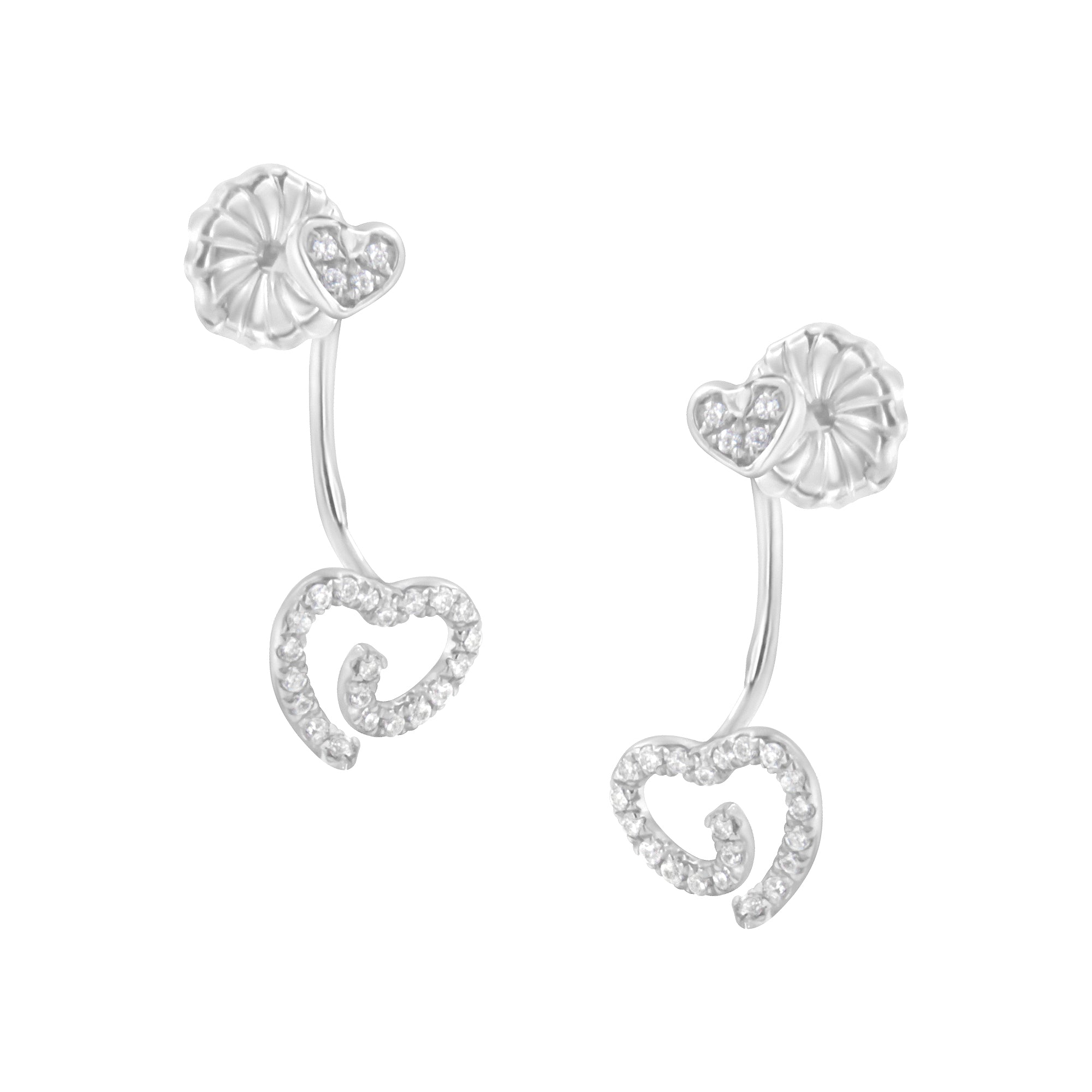 .925 Sterling Silver 1/4 Cttw Diamond Swirl Heart Front/Back Earrings I-J Color, I2-I3 Clarity on sale at MyriadMart