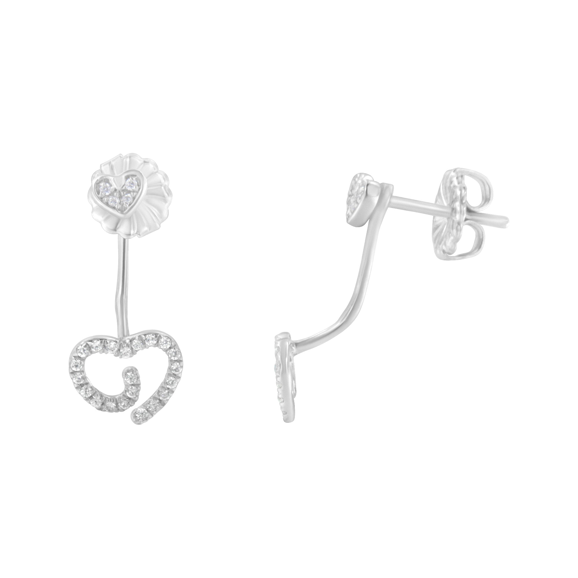 .925 Sterling Silver 1/4 Cttw Diamond Swirl Heart Front/Back Earrings I-J Color, I2-I3 Clarity on sale at MyriadMart