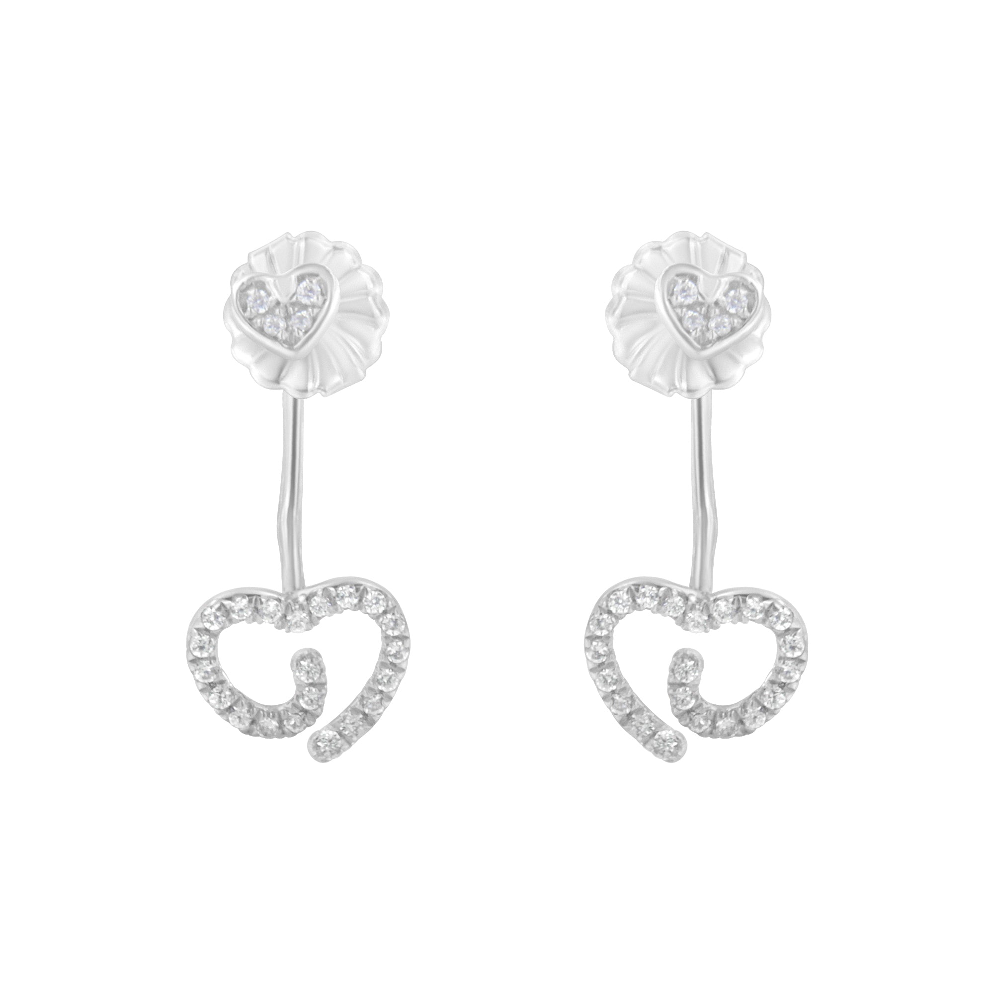 .925 Sterling Silver 1/4 Cttw Diamond Swirl Heart Front/Back Earrings I-J Color, I2-I3 Clarity on sale at MyriadMart