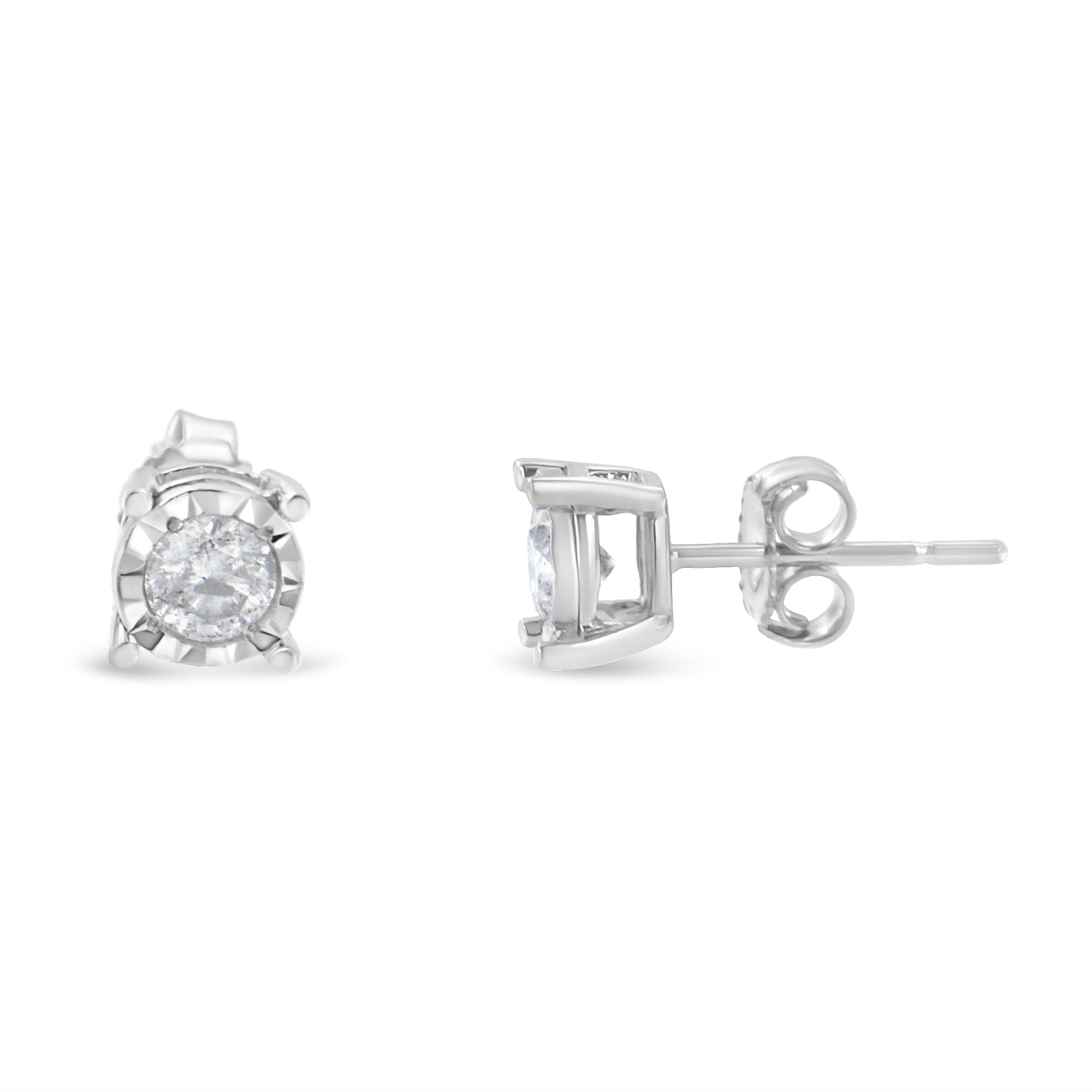 .925 Sterling Silver 1/2 Cttw Near Colorless Round Brilliant-Cut Diamond Miracle-Set Stud Earrings H-I Color, I2-I3 Clarity on sale at MyriadMart