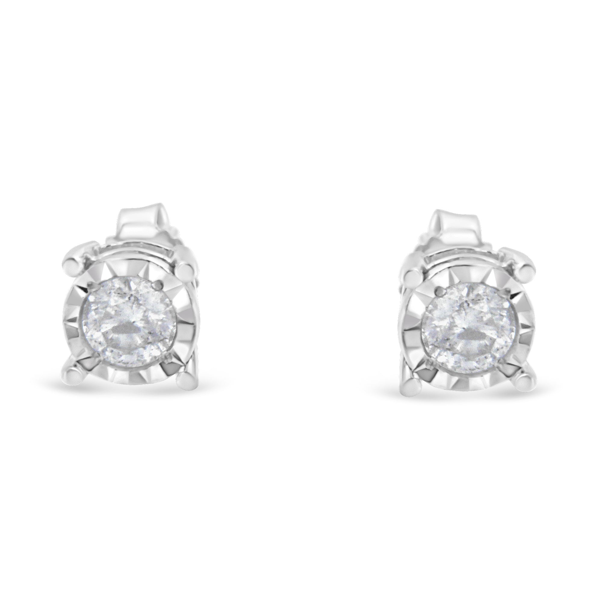 .925 Sterling Silver 1/2 Cttw Near Colorless Round Brilliant-Cut Diamond Miracle-Set Stud Earrings H-I Color, I2-I3 Clarity on sale at MyriadMart