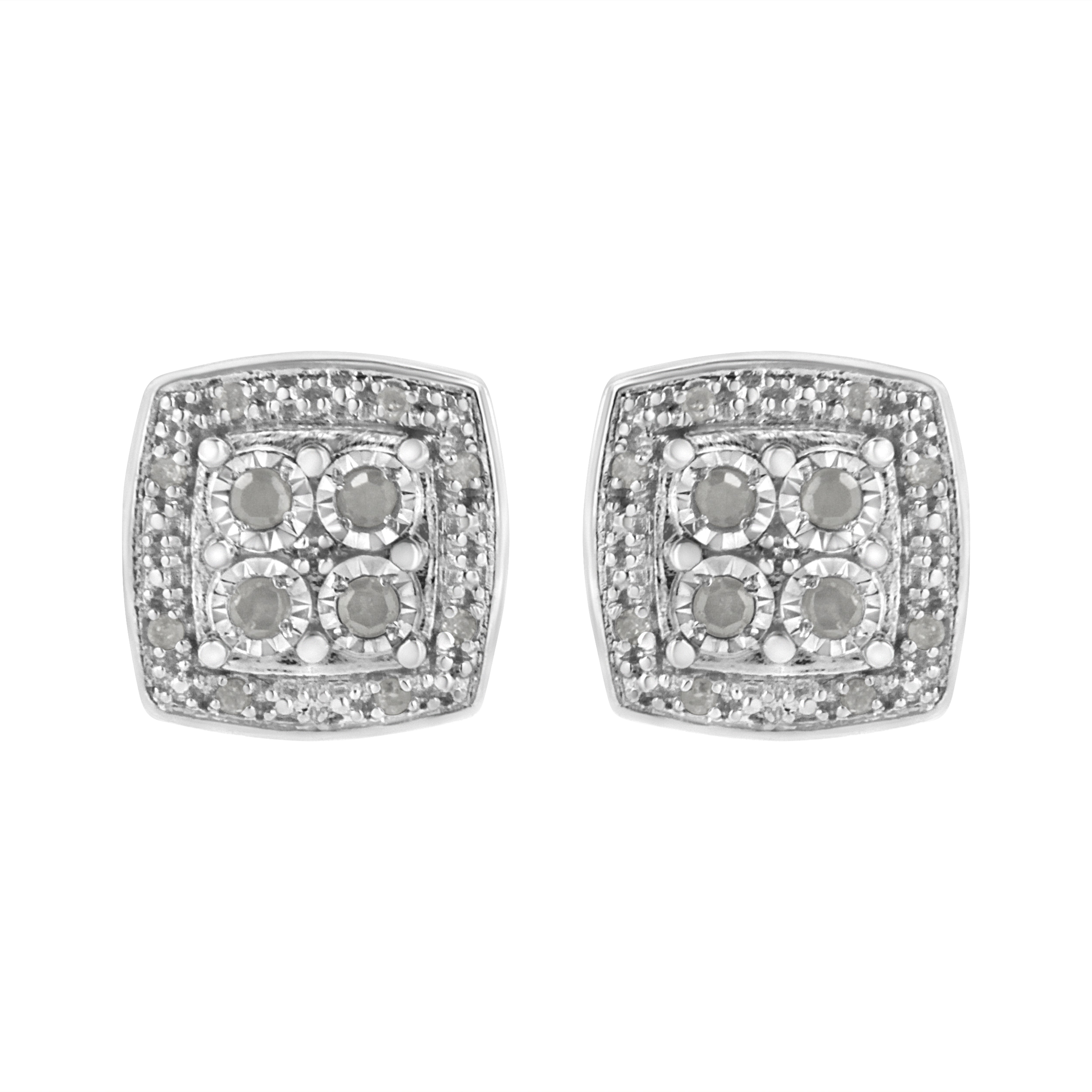 .925 Sterling Silver 1/4 cttw Round Cut Diamond Square Shape Milgrain Stud Earrings I-J Color, I3 Clarity on sale at MyriadMart