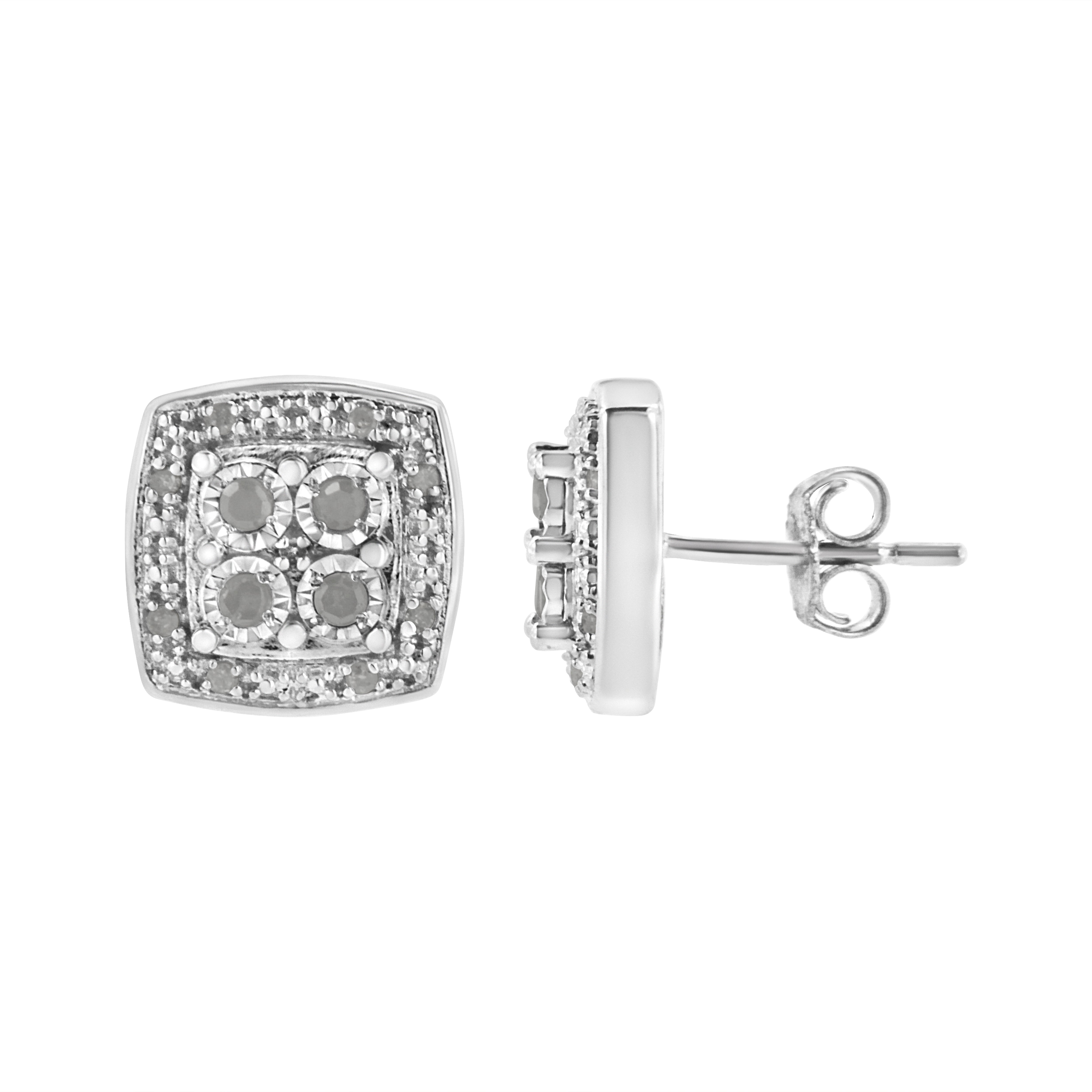 .925 Sterling Silver 1/4 cttw Round Cut Diamond Square Shape Milgrain Stud Earrings I-J Color, I3 Clarity on sale at MyriadMart