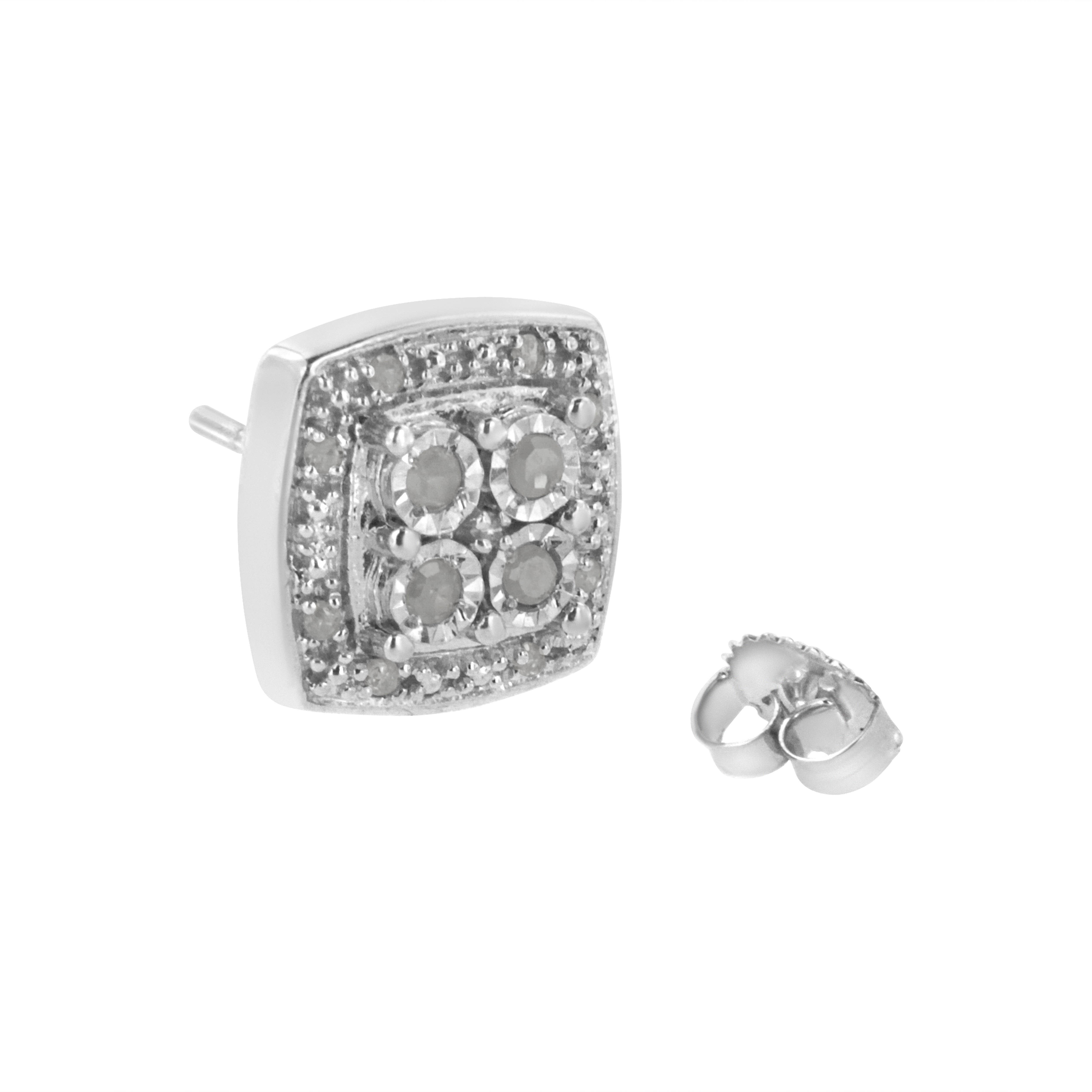 .925 Sterling Silver 1/4 cttw Round Cut Diamond Square Shape Milgrain Stud Earrings I-J Color, I3 Clarity on sale at MyriadMart