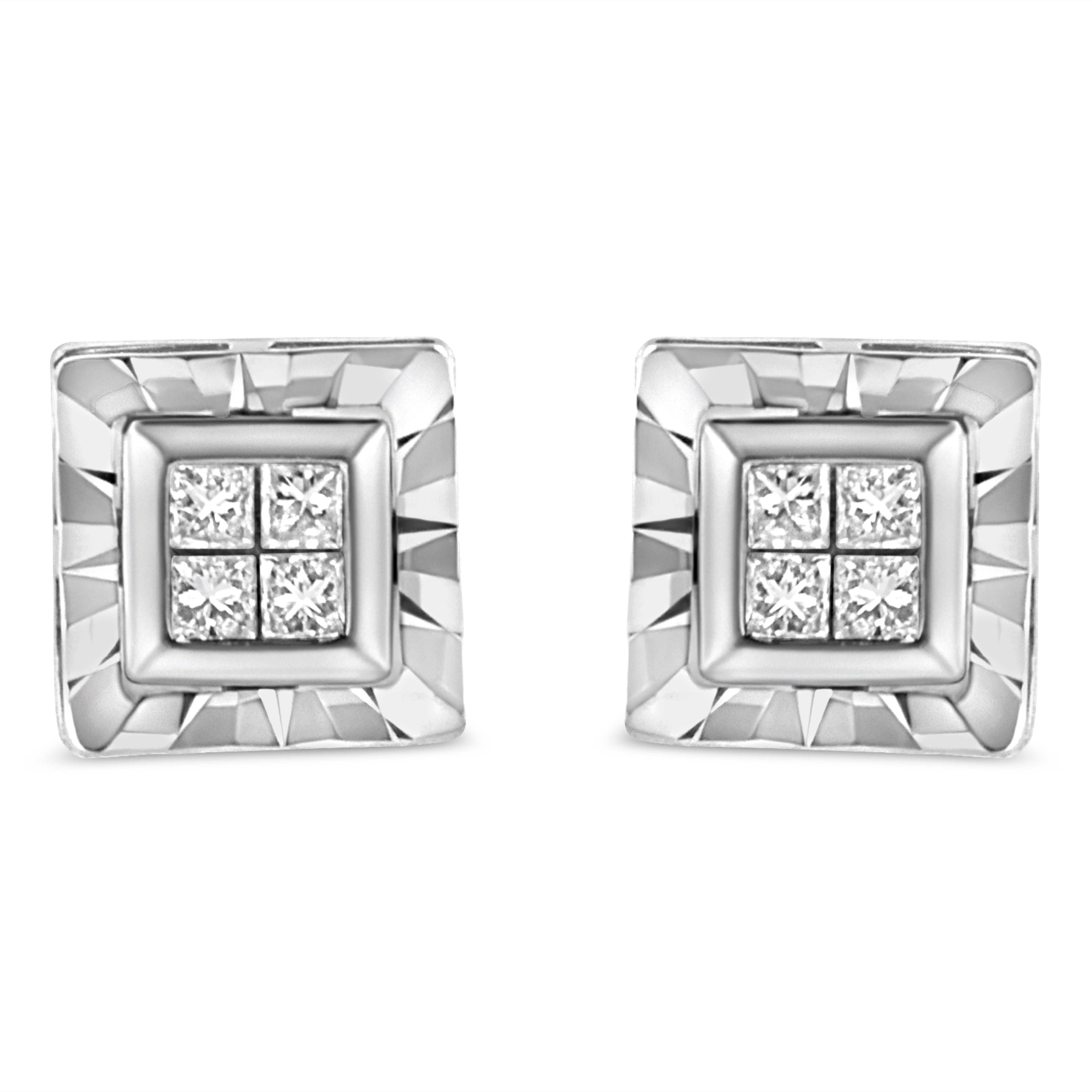 .925 Sterling Silver 1/6 Cttw Invisible Set Princess-Cut Diamond Quad Composite Stud Earrings H-I Color, I1-I2 Clarity on sale at MyriadMart