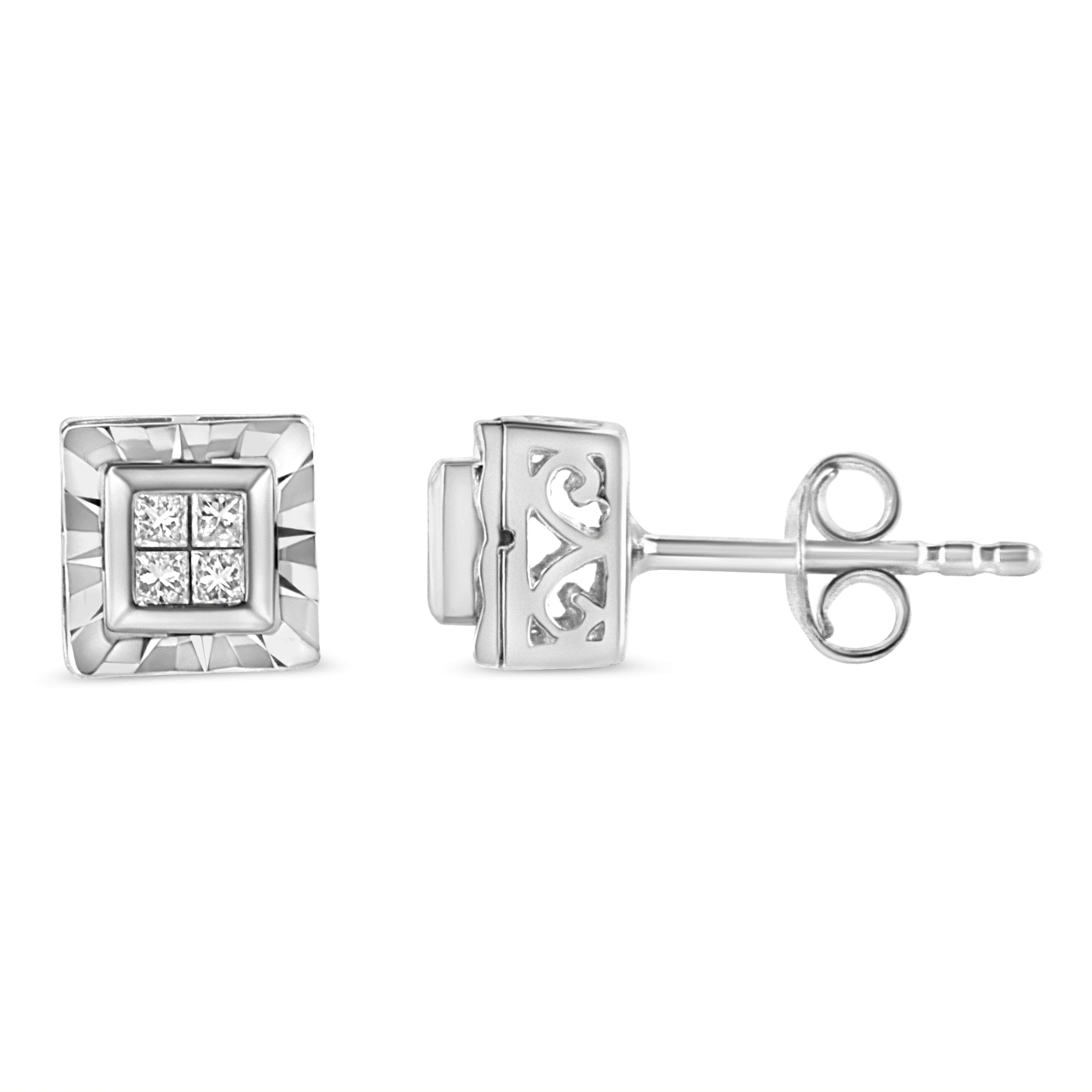 .925 Sterling Silver 1/6 Cttw Invisible Set Princess-Cut Diamond Quad Composite Stud Earrings H-I Color, I1-I2 Clarity on sale at MyriadMart