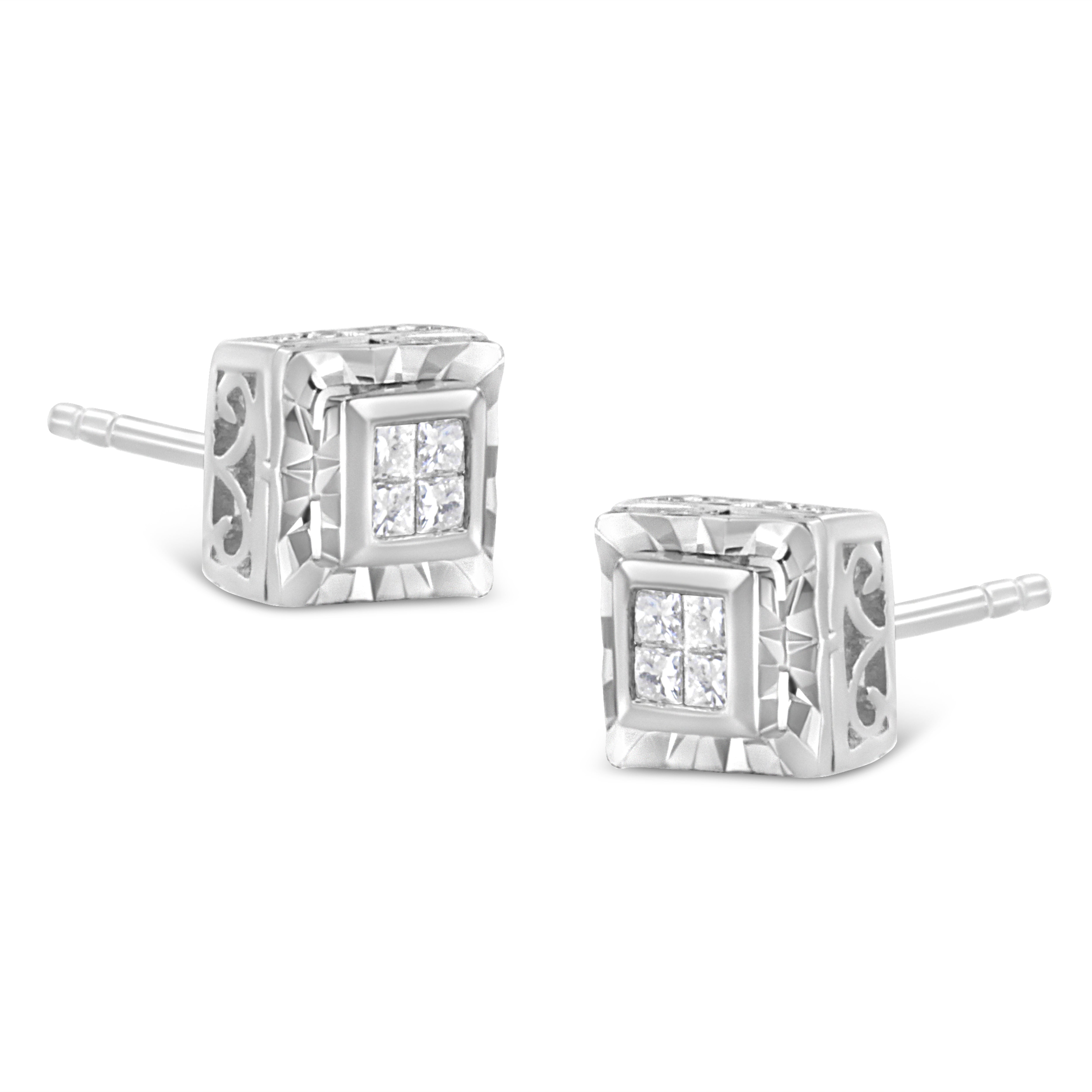 .925 Sterling Silver 1/6 Cttw Invisible Set Princess-Cut Diamond Quad Composite Stud Earrings H-I Color, I1-I2 Clarity on sale at MyriadMart