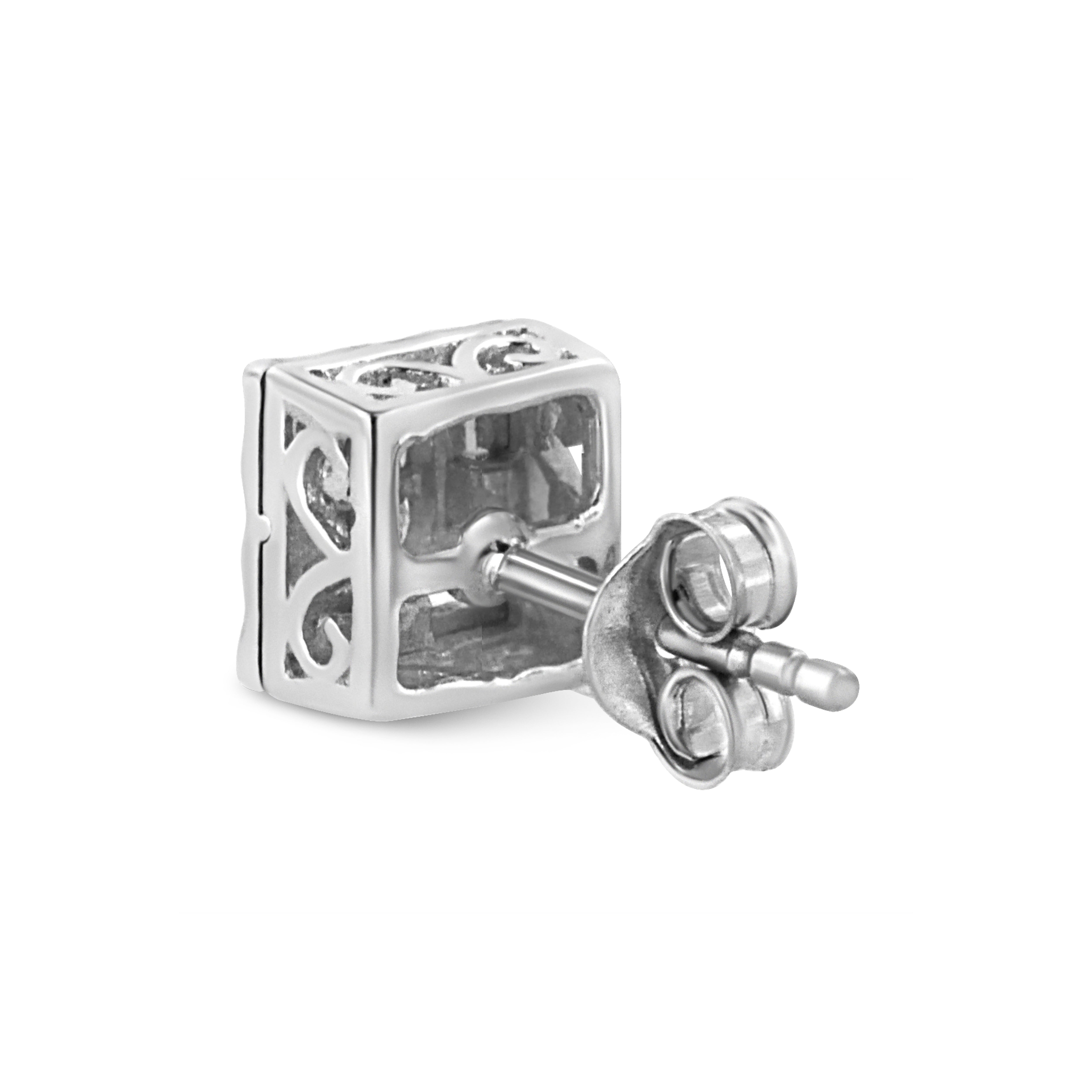 .925 Sterling Silver 1/6 Cttw Invisible Set Princess-Cut Diamond Quad Composite Stud Earrings H-I Color, I1-I2 Clarity on sale at MyriadMart