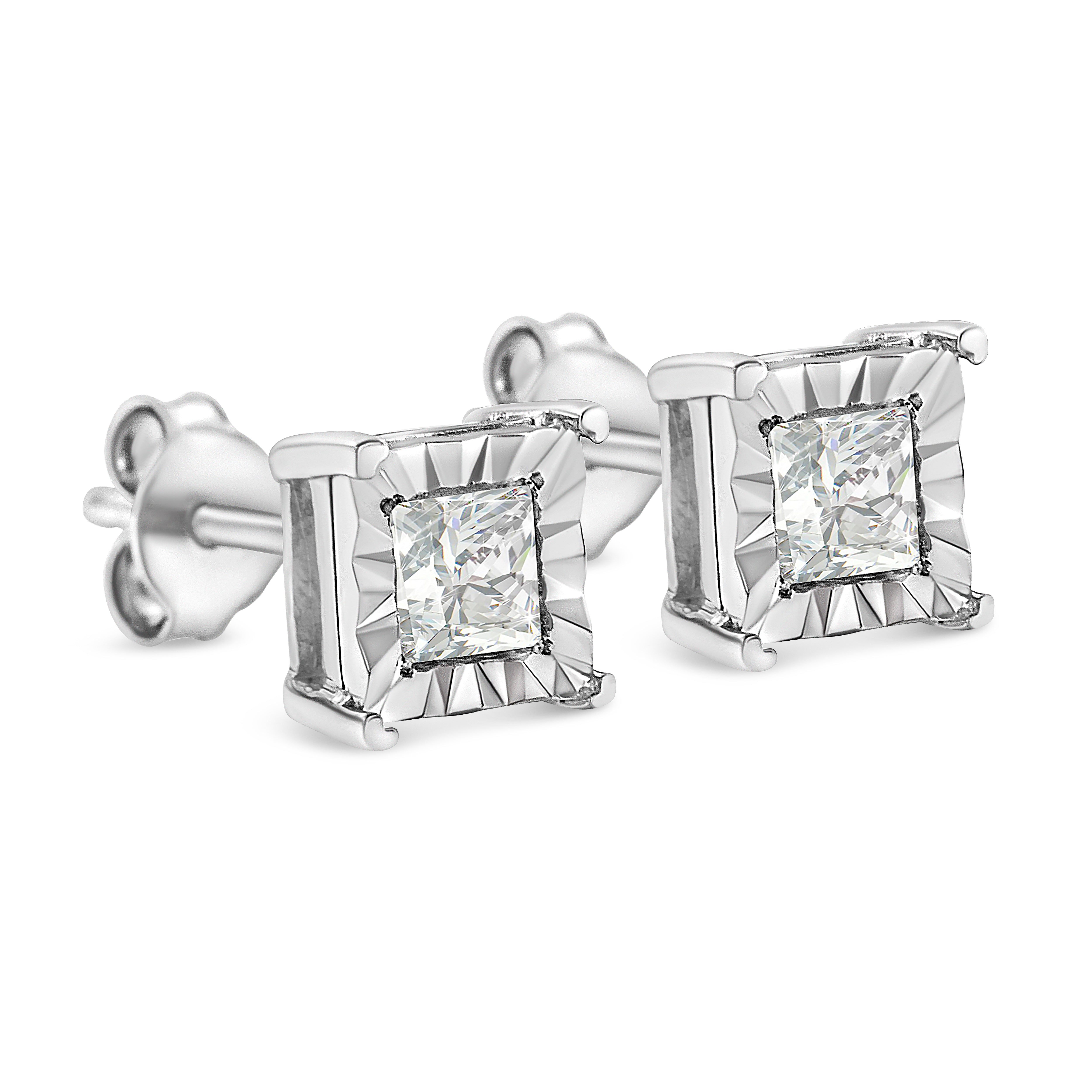 .925 Sterling Silver 1/2 Cttw Miracle Set Princess-cut Diamond Solitaire Stud Earrings I-J Color, SI1-SI2 Clarity on sale at MyriadMart