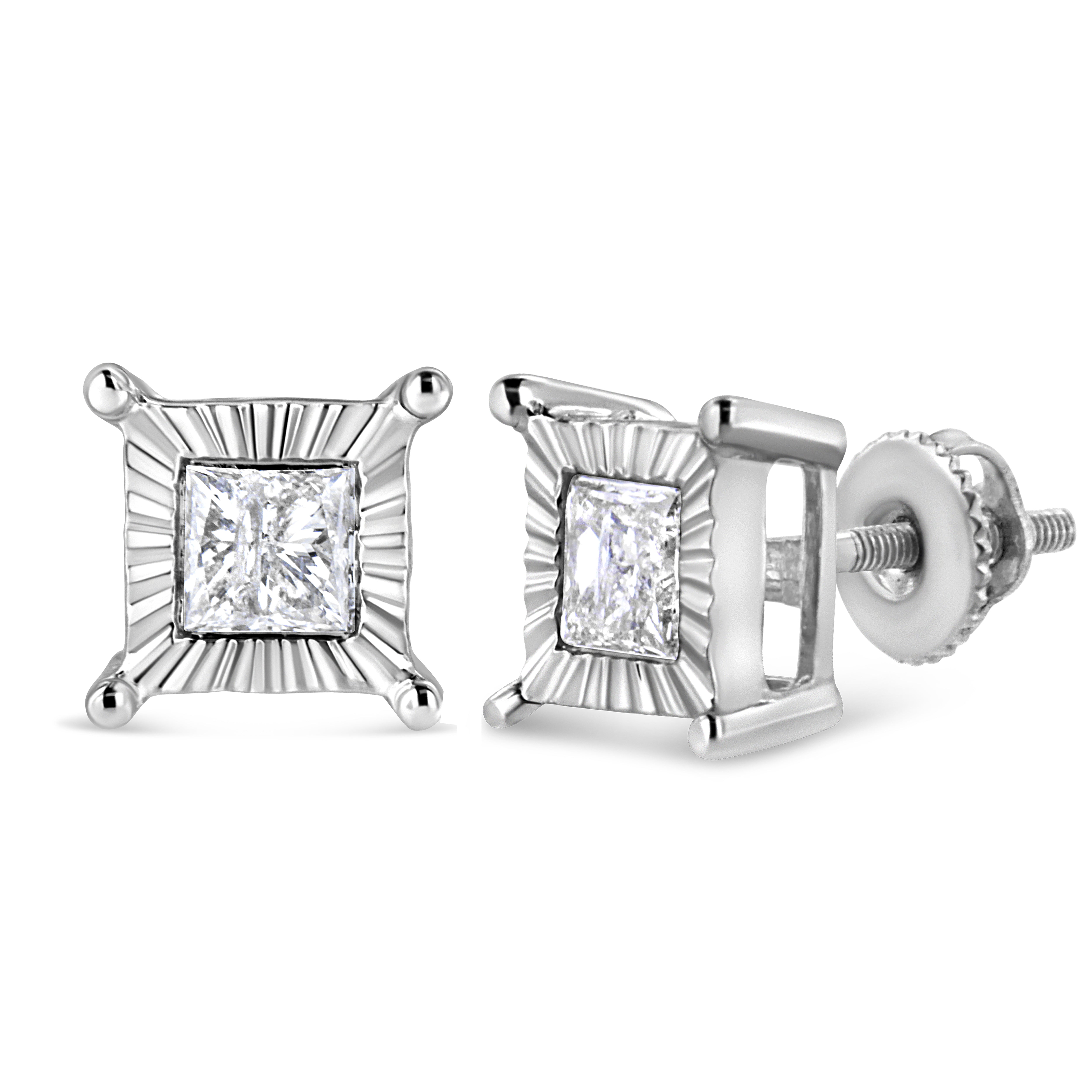 .925 Sterling Silver 1.0 Cttw Miracle Set Princess-cut Diamond Solitaire Stud Earrings H-I Color, I2-I3 Clarity on sale at MyriadMart