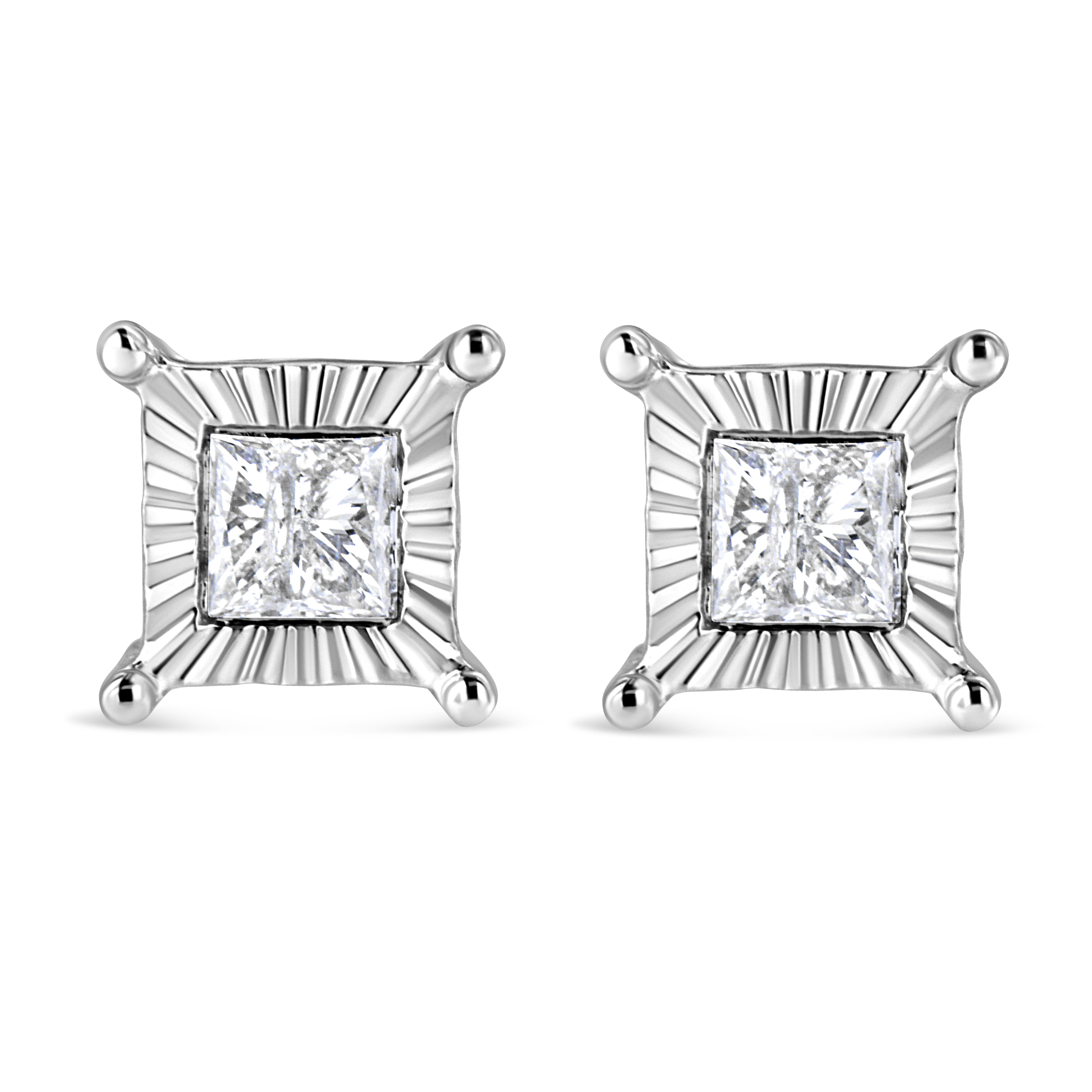 .925 Sterling Silver 1.0 Cttw Miracle Set Princess-cut Diamond Solitaire Stud Earrings H-I Color, I2-I3 Clarity on sale at MyriadMart