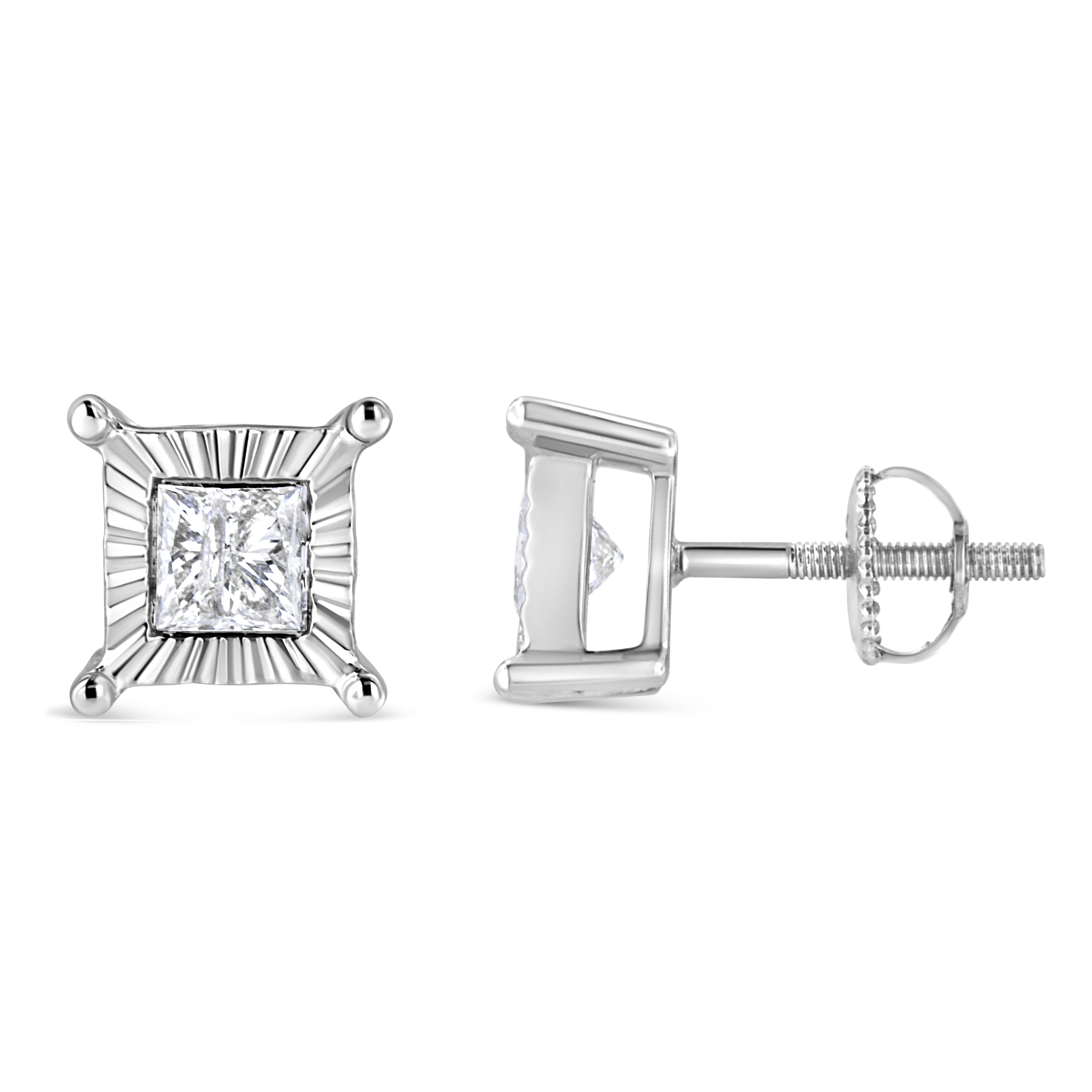 .925 Sterling Silver 1.0 Cttw Miracle Set Princess-cut Diamond Solitaire Stud Earrings H-I Color, I2-I3 Clarity on sale at MyriadMart