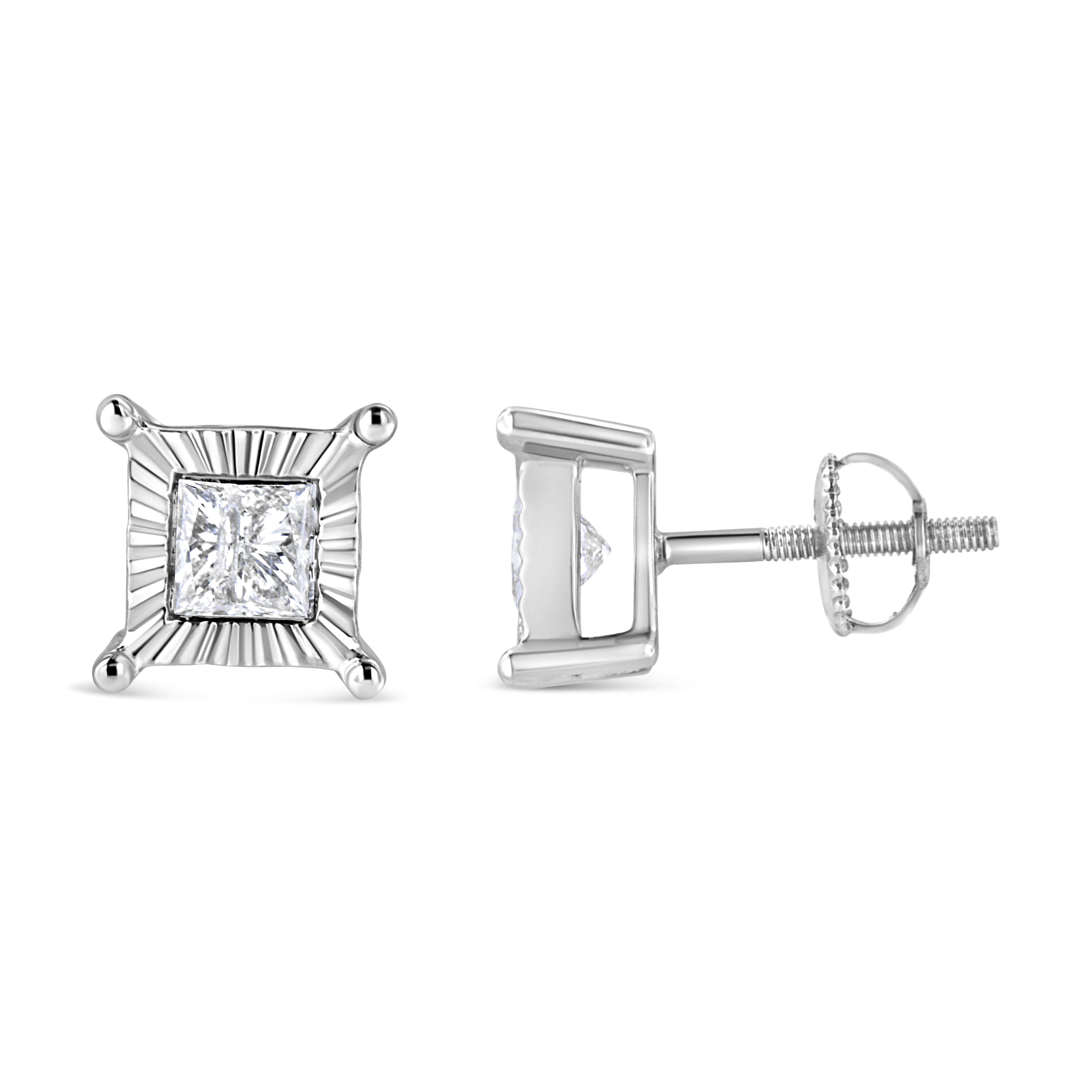 .925 Sterling Silver 1.0 Cttw Miracle Set Princess-cut Diamond Solitaire Stud Earrings H-I Color, I2-I3 Clarity on sale at MyriadMart