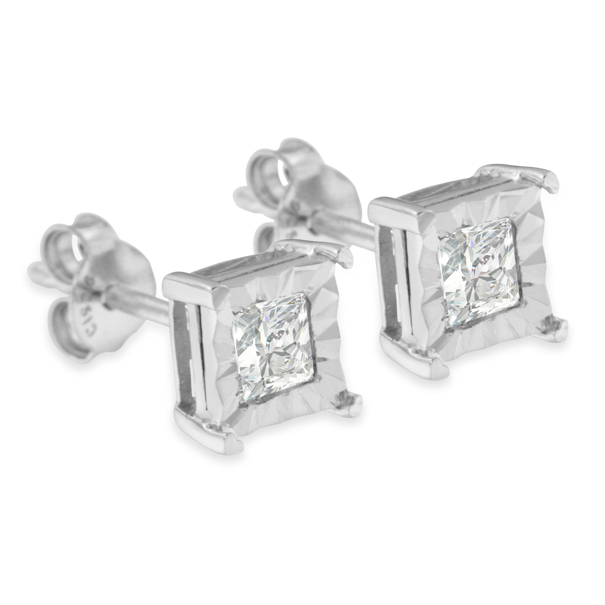 .925 Sterling Silver 1/2 Cttw Miracle Set Princess-cut Diamond Solitaire Stud Earrings H-I Color, SI2-I1 Clarity on sale at MyriadMart