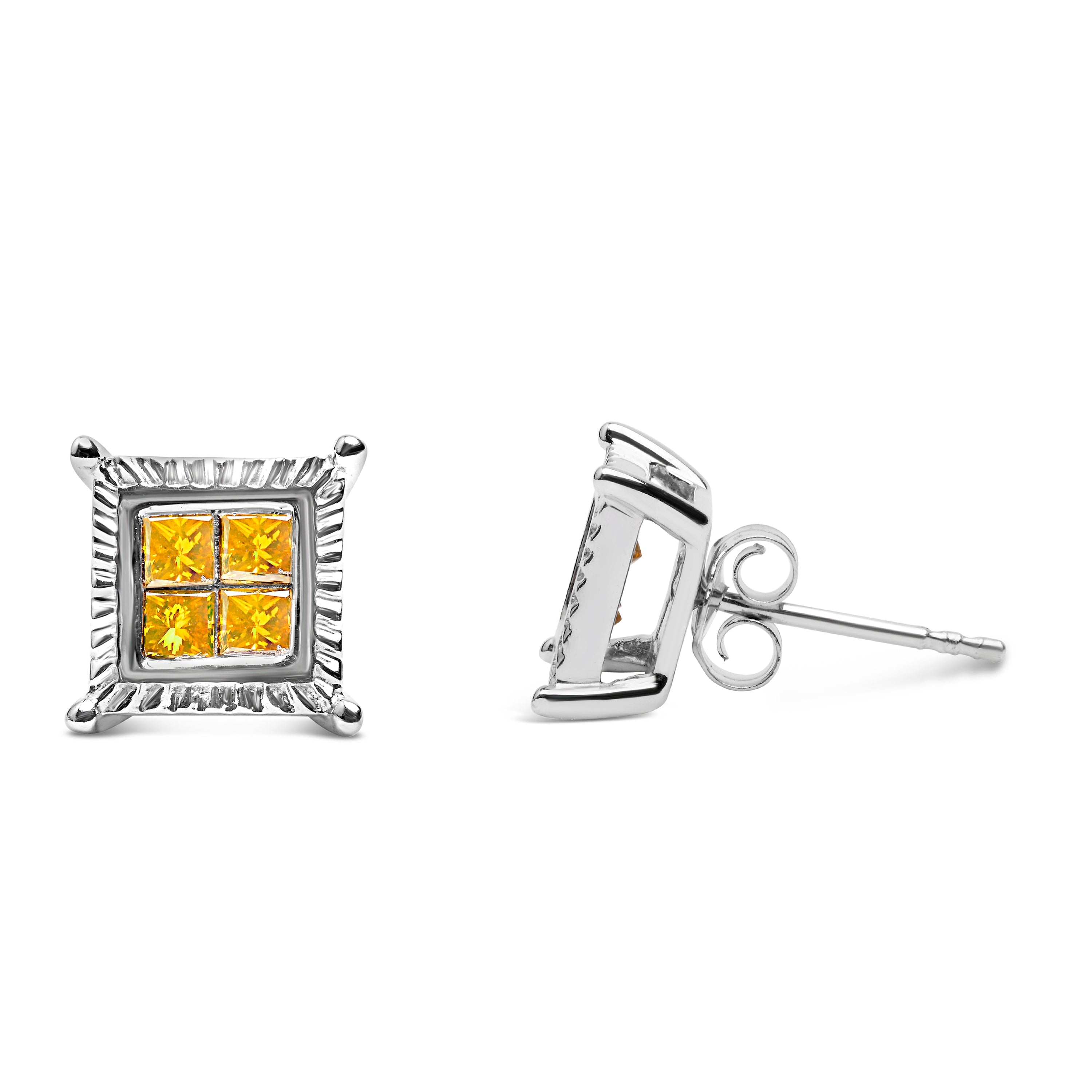 .925 Sterling Silver 1/2 Cttw Yellow Princess Diamond Quad Stud Earring on sale at MyriadMart