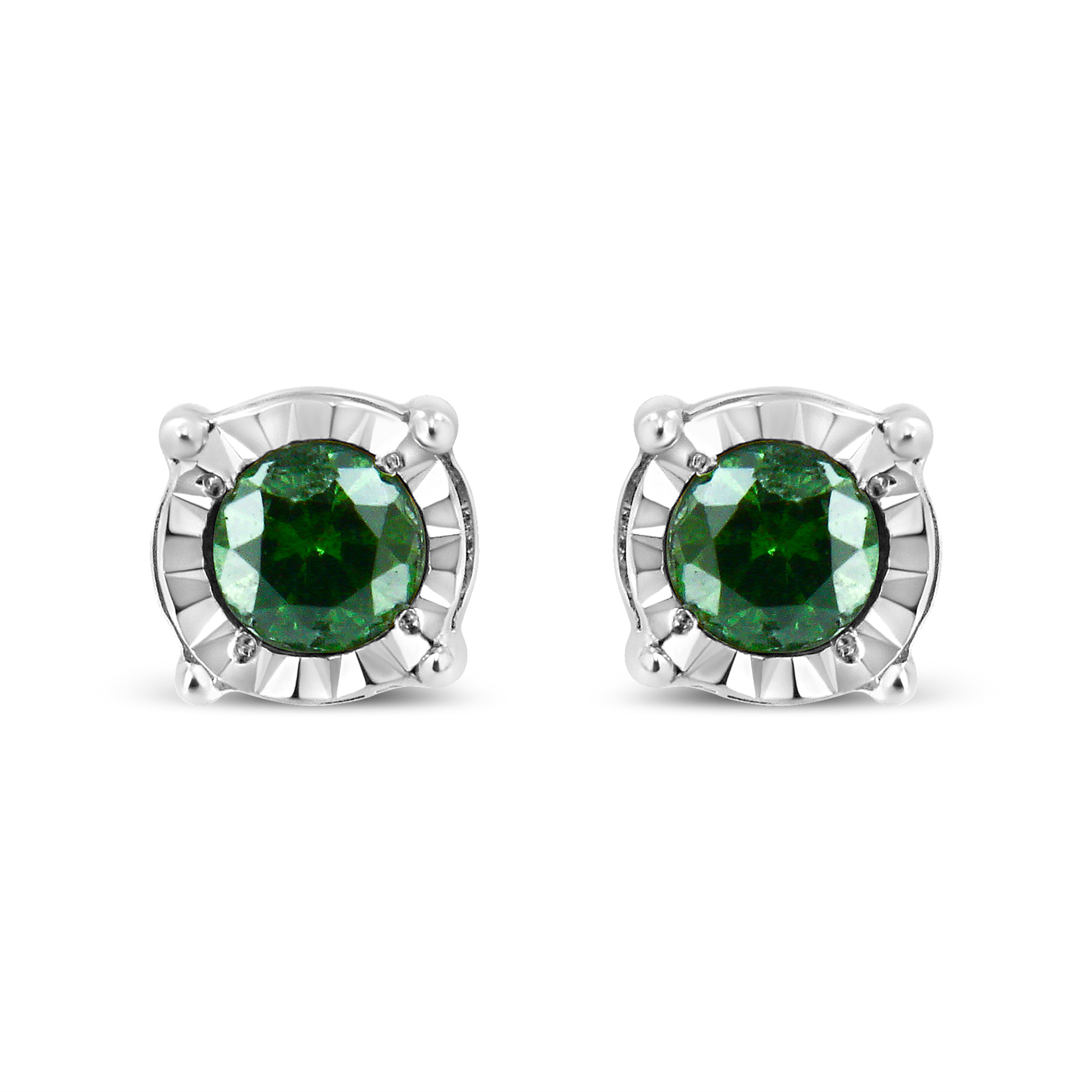 Sterling Silver Rose Cut Treated Green Diamond Solitaire Stud Earrings 0.25 cttw, Green Color, I2-I3 Clarity on sale at MyriadMart