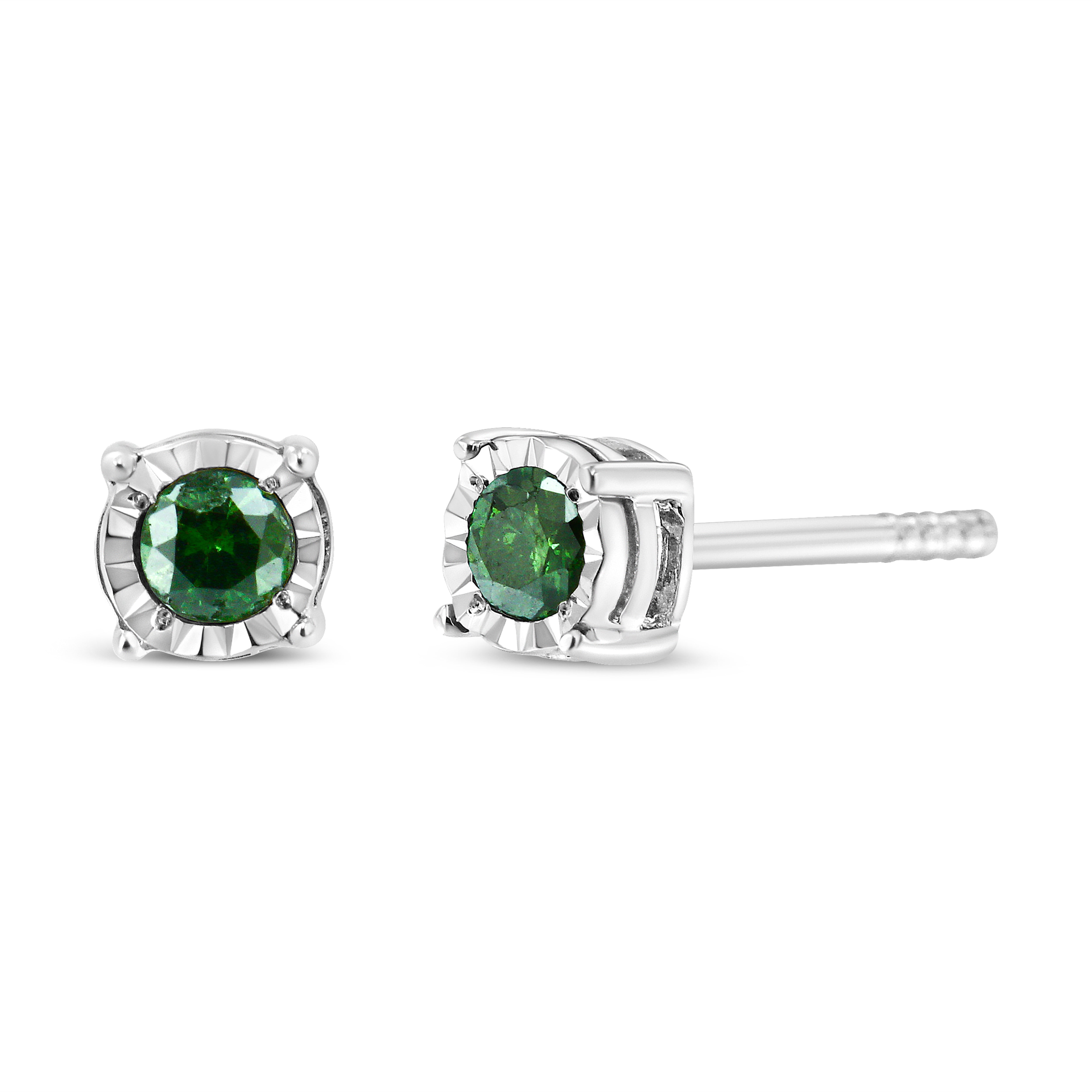 Sterling Silver Rose Cut Treated Green Diamond Solitaire Stud Earrings 0.25 cttw, Green Color, I2-I3 Clarity on sale at MyriadMart