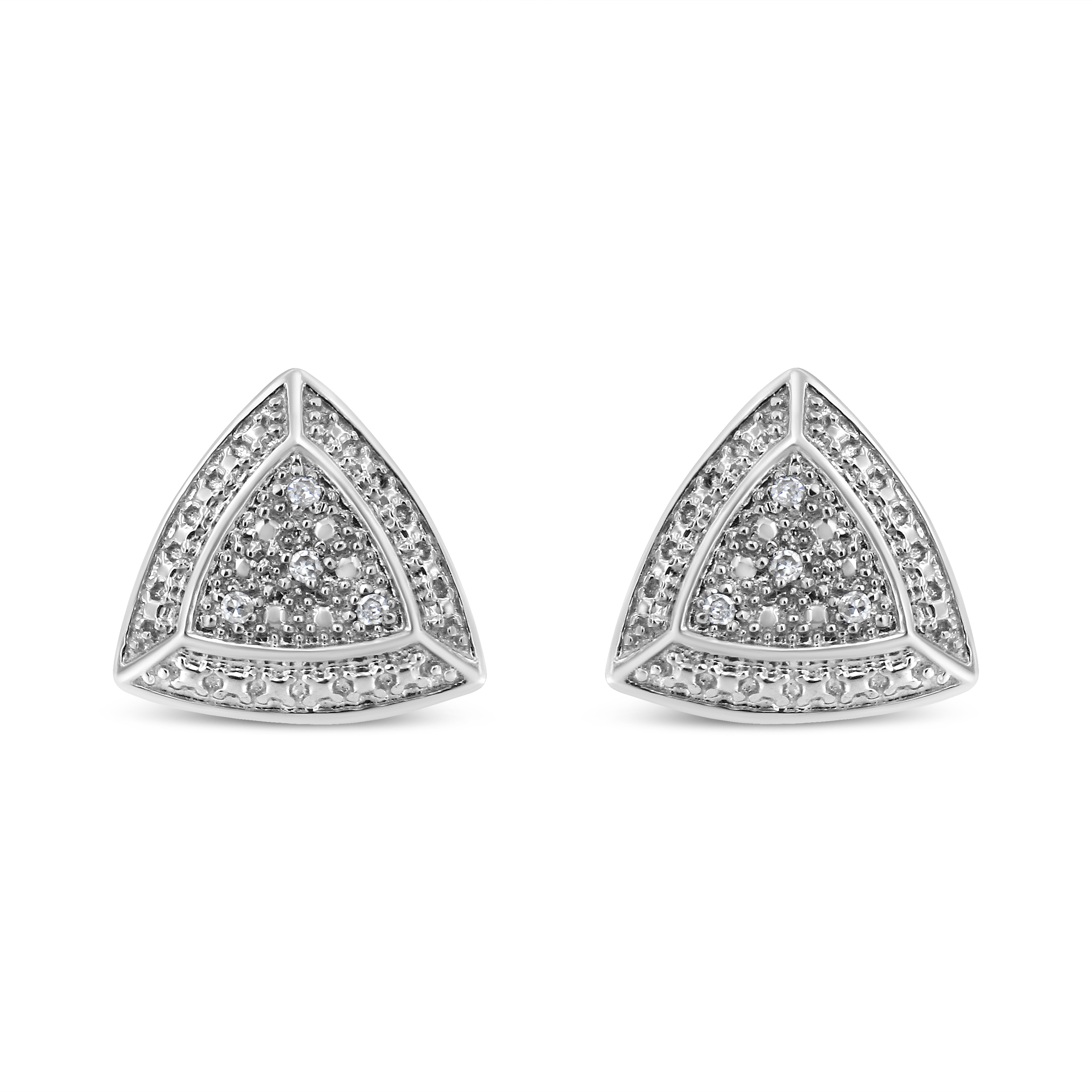 .925 Sterling Silver Diamond-Accented Trillion Shaped 4-Stone Halo-Style Stud Earrings H-I Color, I2-I3 Clarity on sale at MyriadMart