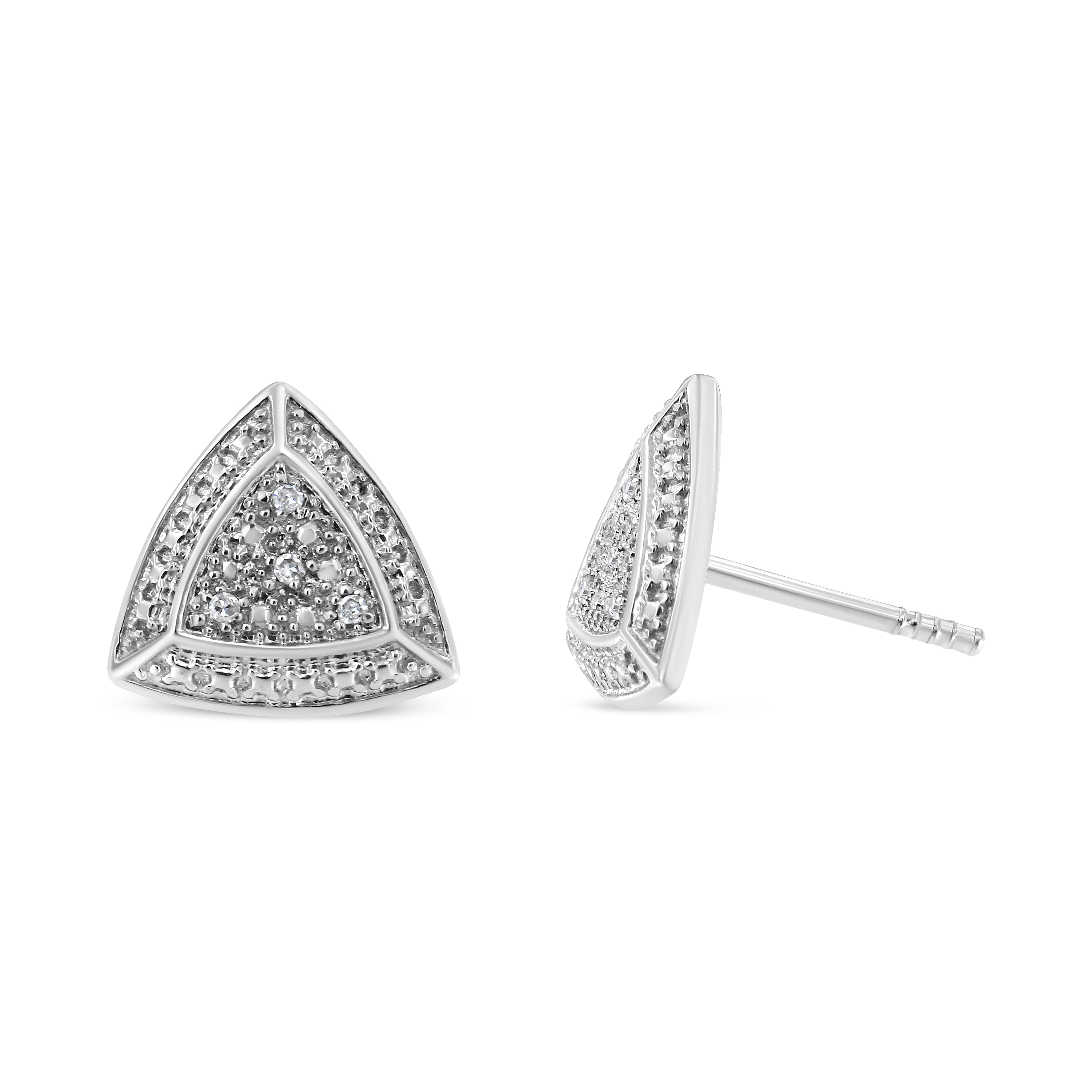 .925 Sterling Silver Diamond-Accented Trillion Shaped 4-Stone Halo-Style Stud Earrings H-I Color, I2-I3 Clarity on sale at MyriadMart