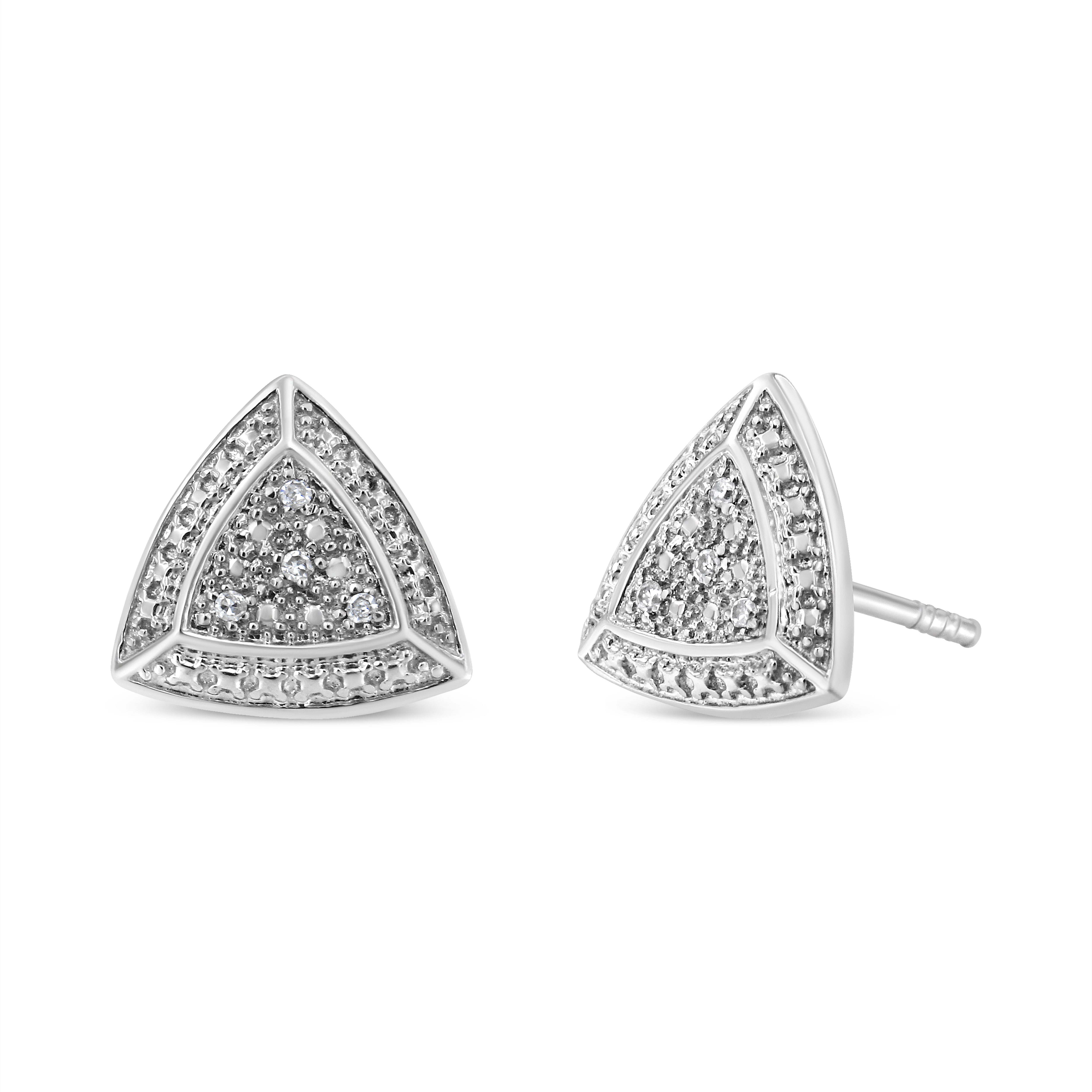 .925 Sterling Silver Diamond-Accented Trillion Shaped 4-Stone Halo-Style Stud Earrings H-I Color, I2-I3 Clarity on sale at MyriadMart