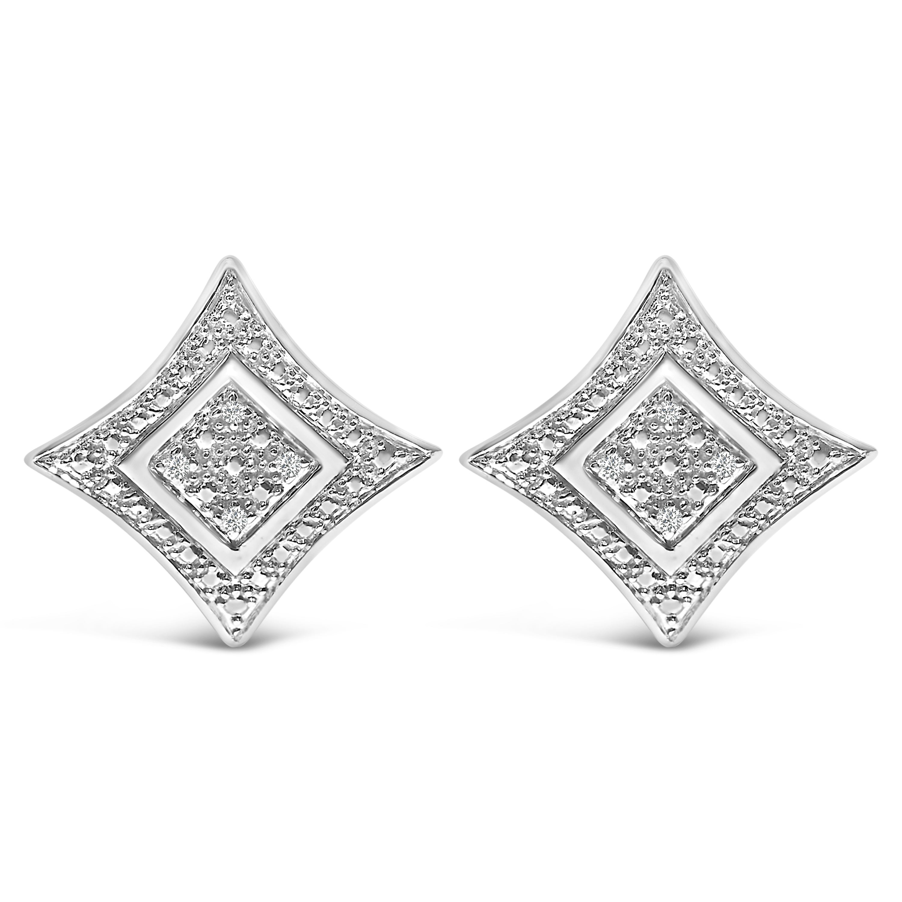 .925 Sterling Silver Diamond Accented 4-Stone Four Pointed Star Shaped Halo-Style Stud Earrings H-I Color, I2-I3 Clarity on sale at MyriadMart