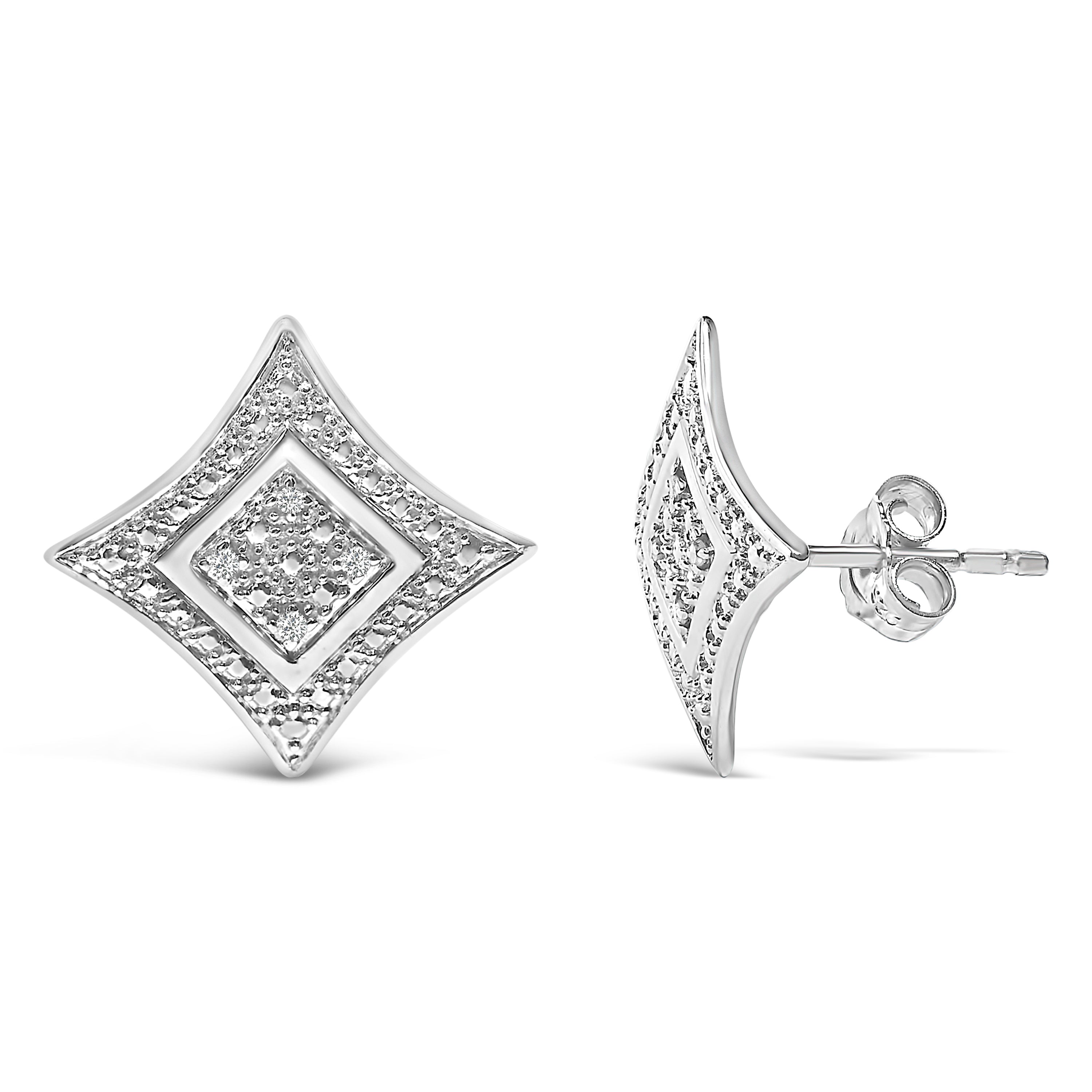 .925 Sterling Silver Diamond Accented 4-Stone Four Pointed Star Shaped Halo-Style Stud Earrings H-I Color, I2-I3 Clarity on sale at MyriadMart