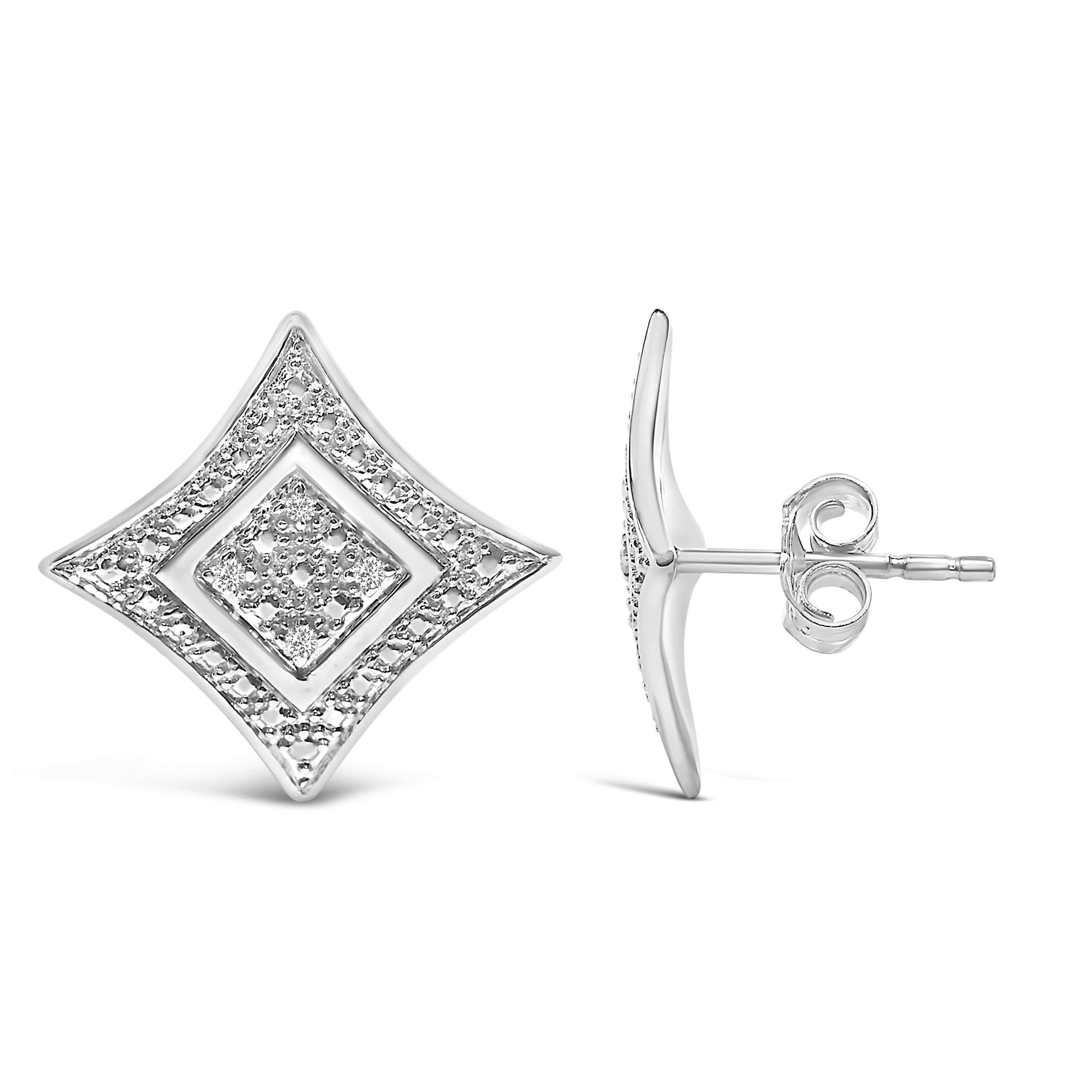 .925 Sterling Silver Diamond Accented 4-Stone Four Pointed Star Shaped Halo-Style Stud Earrings H-I Color, I2-I3 Clarity on sale at MyriadMart