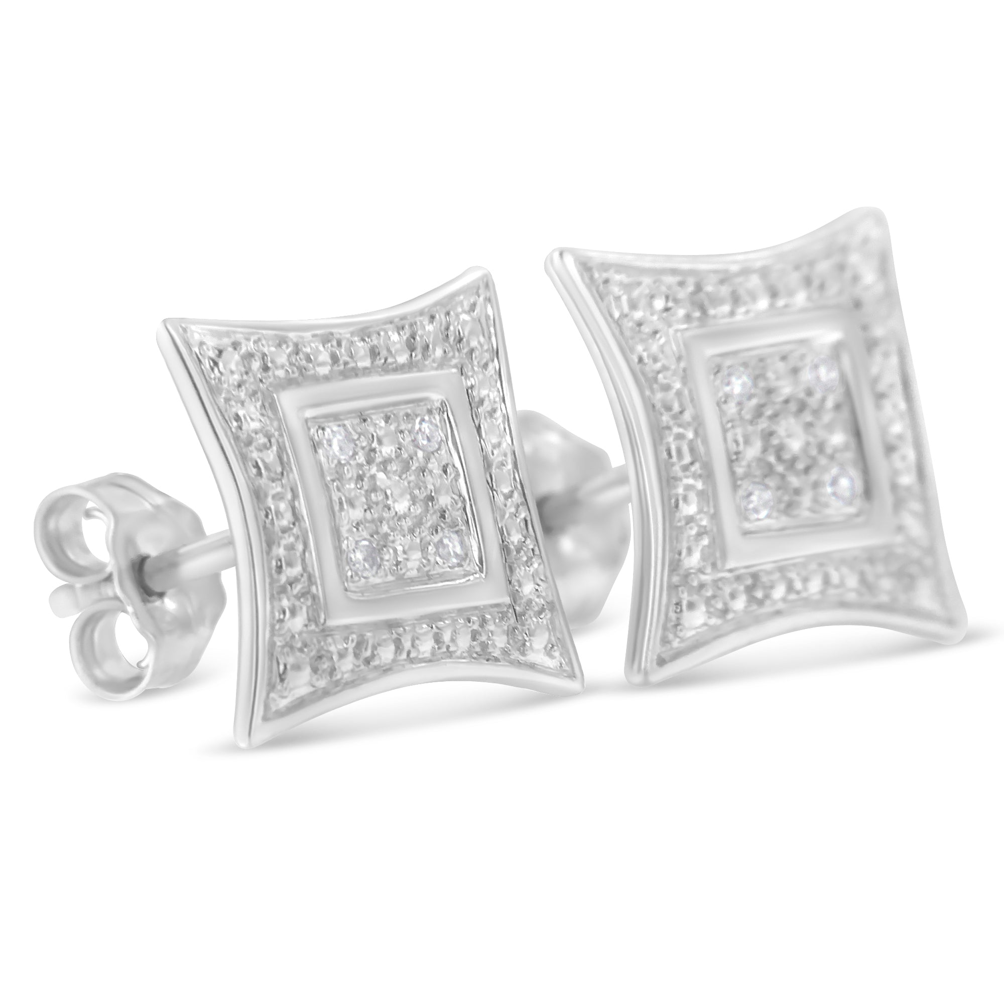 .925 Sterling Silver Diamond Accented 4-Stone Four Pointed Star Shaped Halo-Style Stud Earrings H-I Color, I2-I3 Clarity on sale at MyriadMart