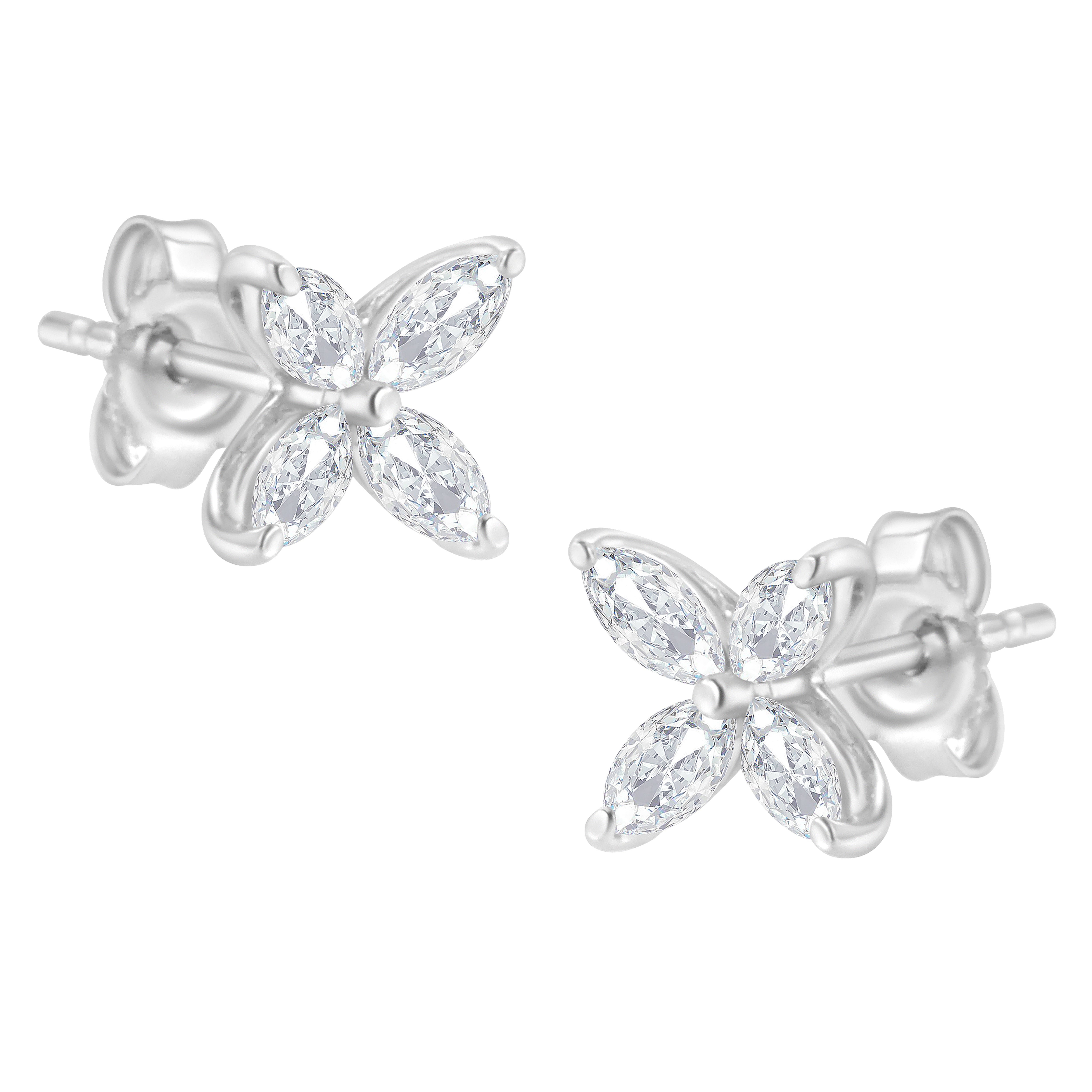 14K White Gold 1/2 Cttw Marquise Diamond 8 Stone Floral Leaf Stud Earrings H-I Color, SI1-SI2 Clarity on sale at MyriadMart