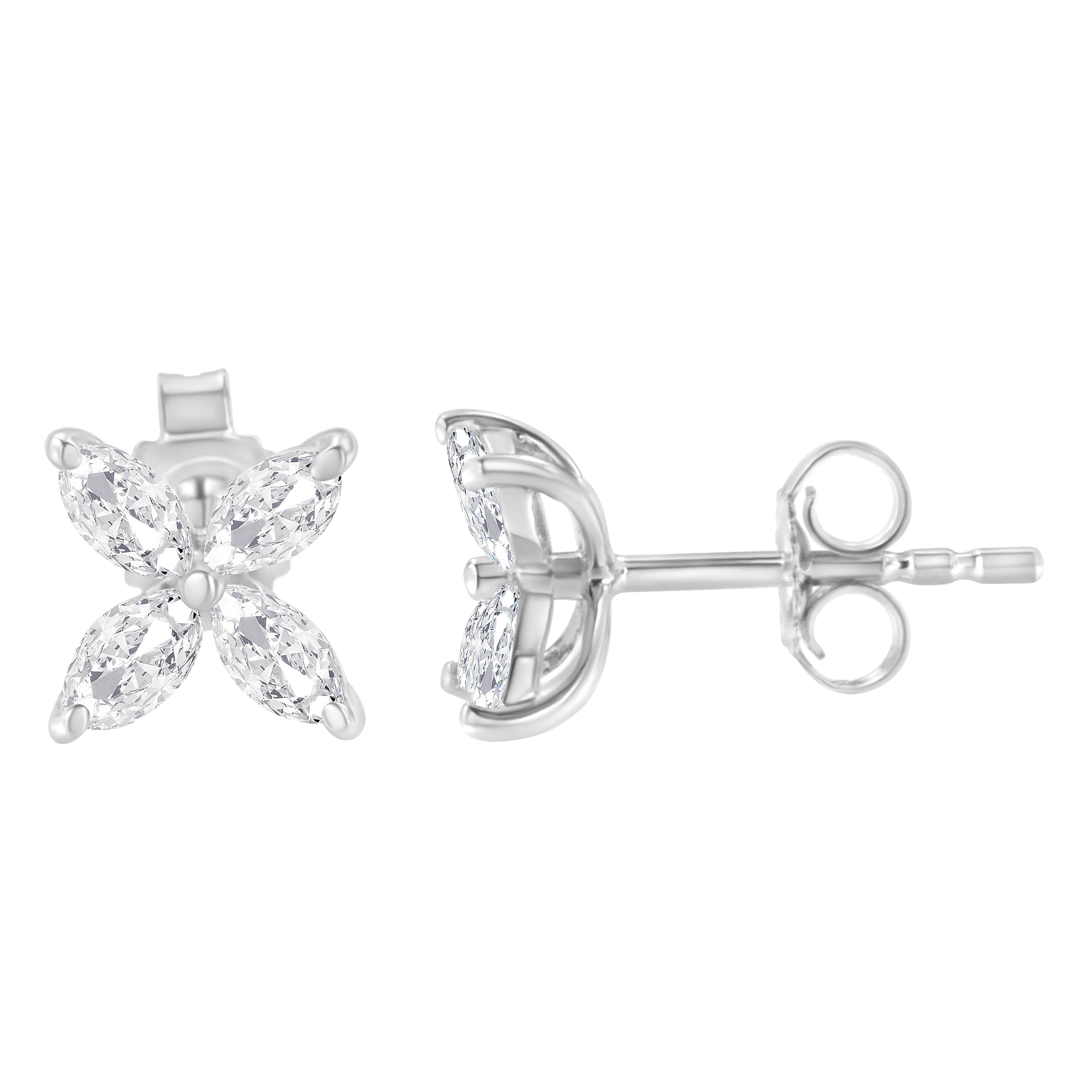14K White Gold 1/2 Cttw Marquise Diamond 8 Stone Floral Leaf Stud Earrings H-I Color, SI1-SI2 Clarity on sale at MyriadMart