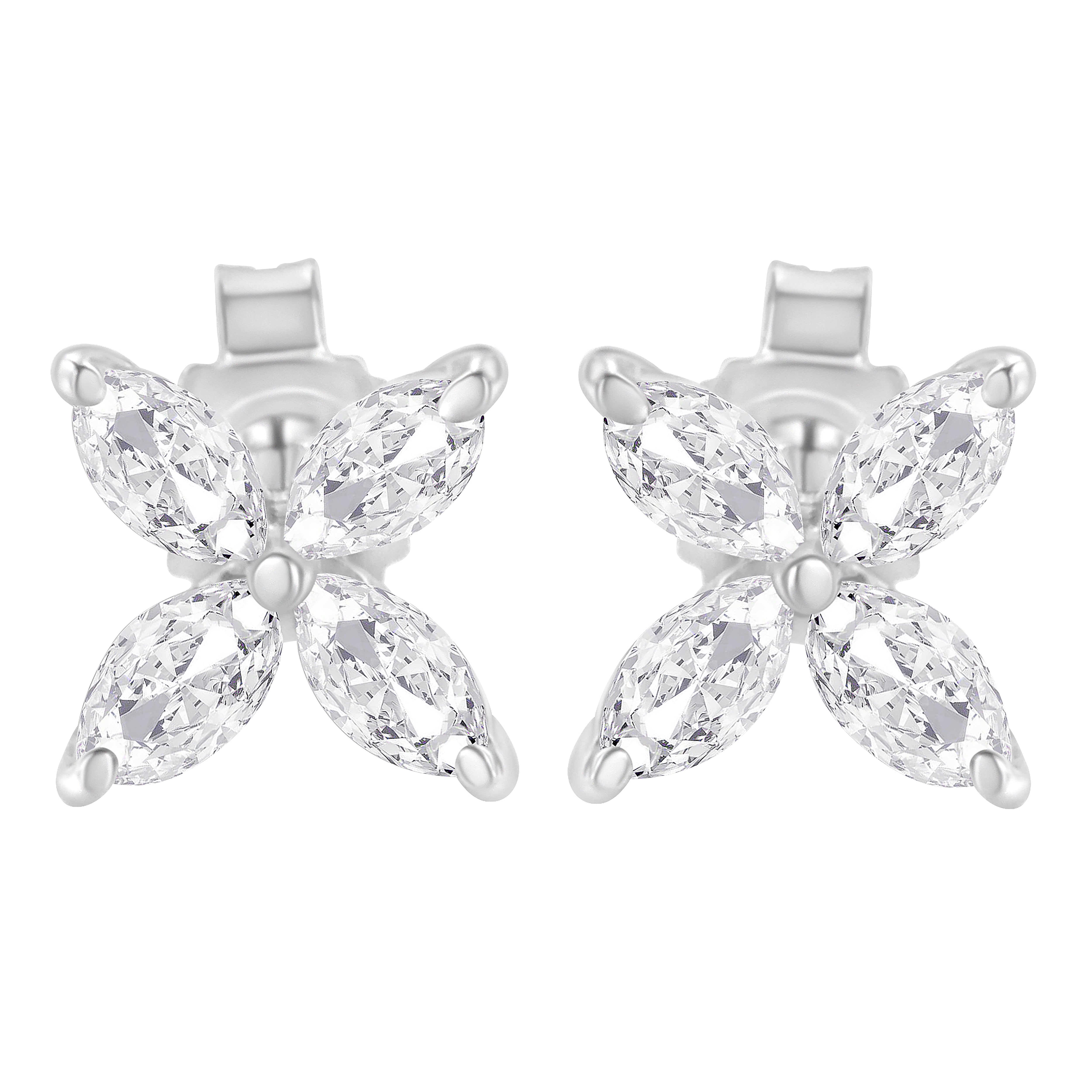 14K White Gold 1/2 Cttw Marquise Diamond 8 Stone Floral Leaf Stud Earrings H-I Color, SI1-SI2 Clarity on sale at MyriadMart