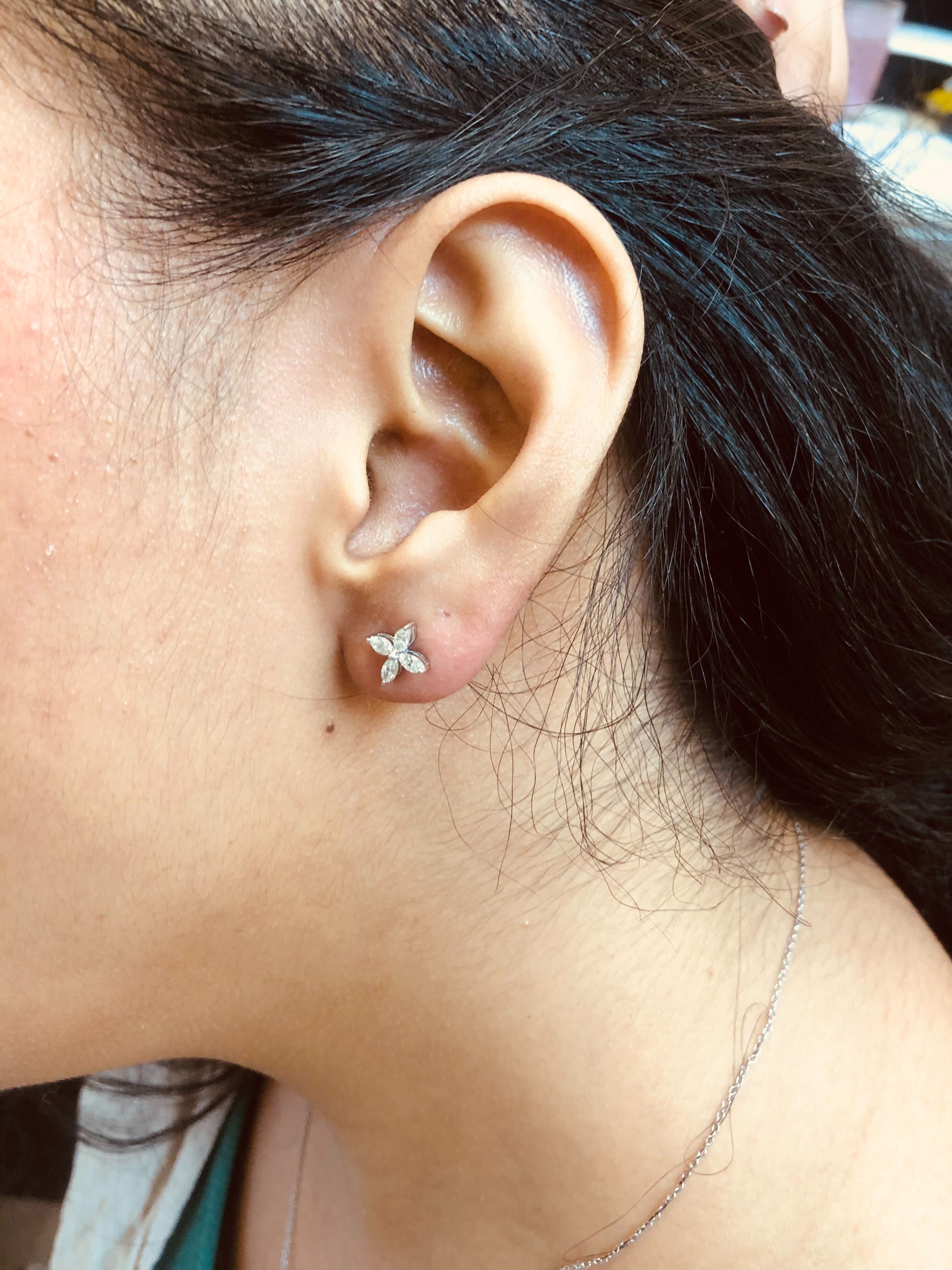 14K White Gold 1/2 Cttw Marquise Diamond 8 Stone Floral Leaf Stud Earrings H-I Color, SI1-SI2 Clarity on sale at MyriadMart