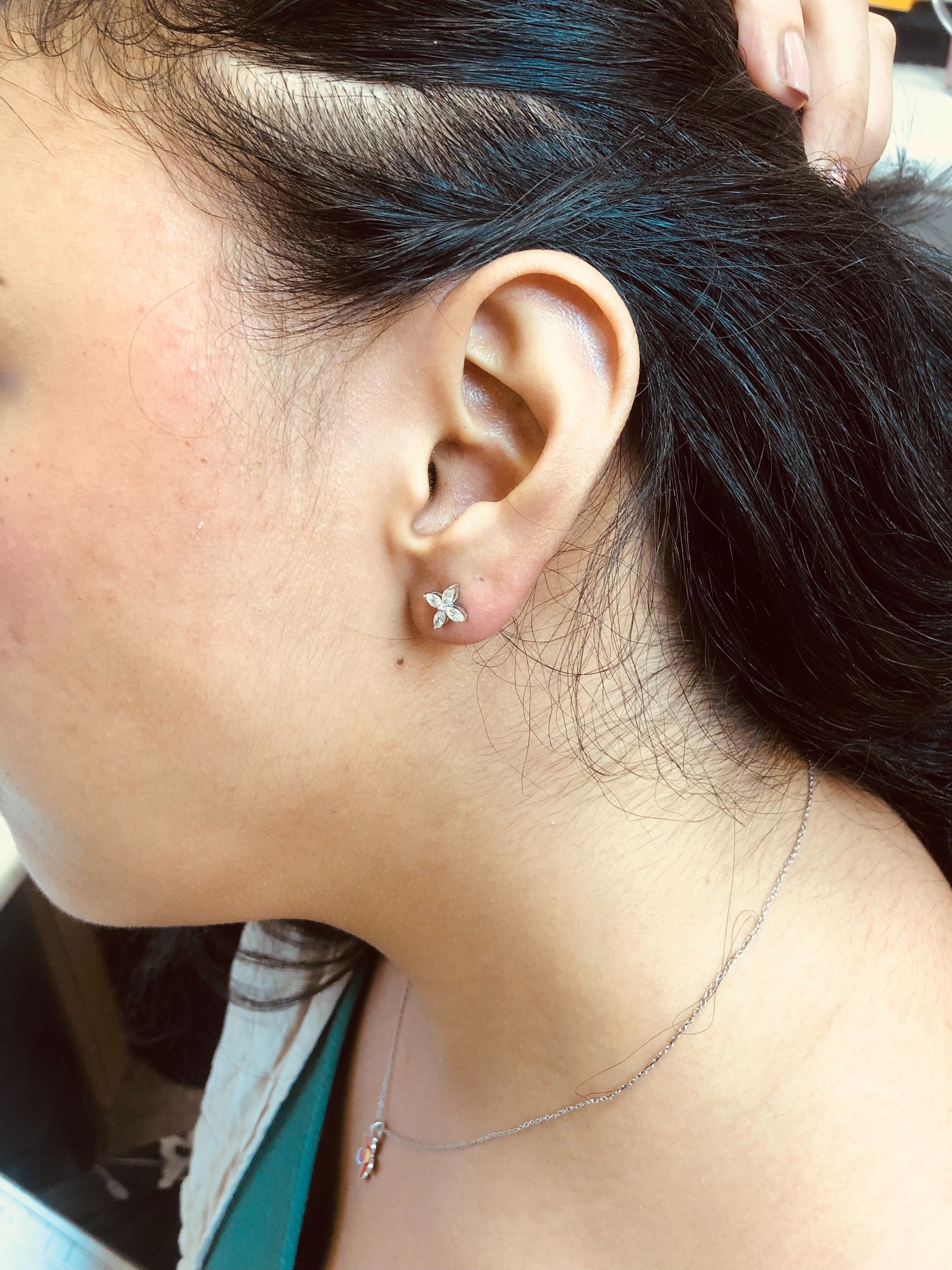 14K White Gold 1/2 Cttw Marquise Diamond 8 Stone Floral Leaf Stud Earrings H-I Color, SI1-SI2 Clarity on sale at MyriadMart