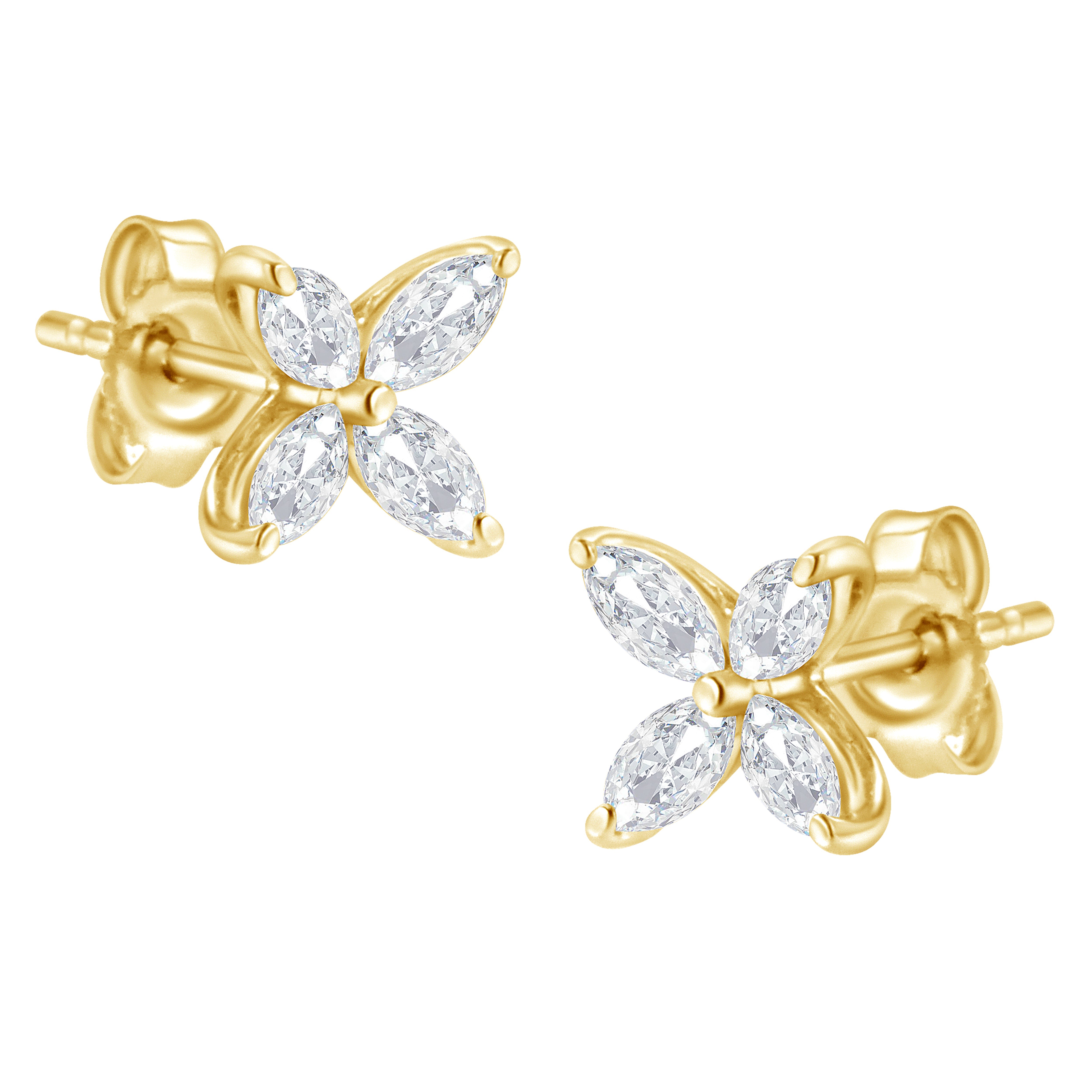 14K White Gold 1/2 Cttw Marquise Diamond 8 Stone Floral Leaf Stud Earrings H-I Color, SI1-SI2 Clarity on sale at MyriadMart