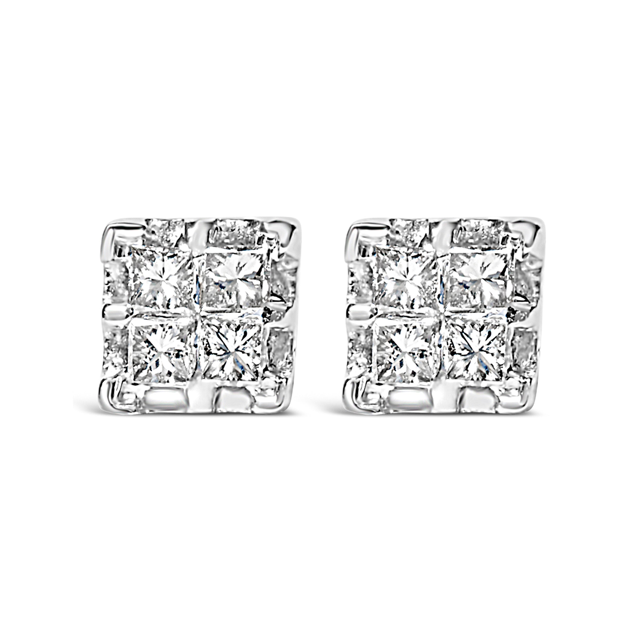 10k Yellow Gold Princess Diamond Quad Stud Earrings 1/4 cttw, J-K Color, I2-I3 Clarity on sale at MyriadMart