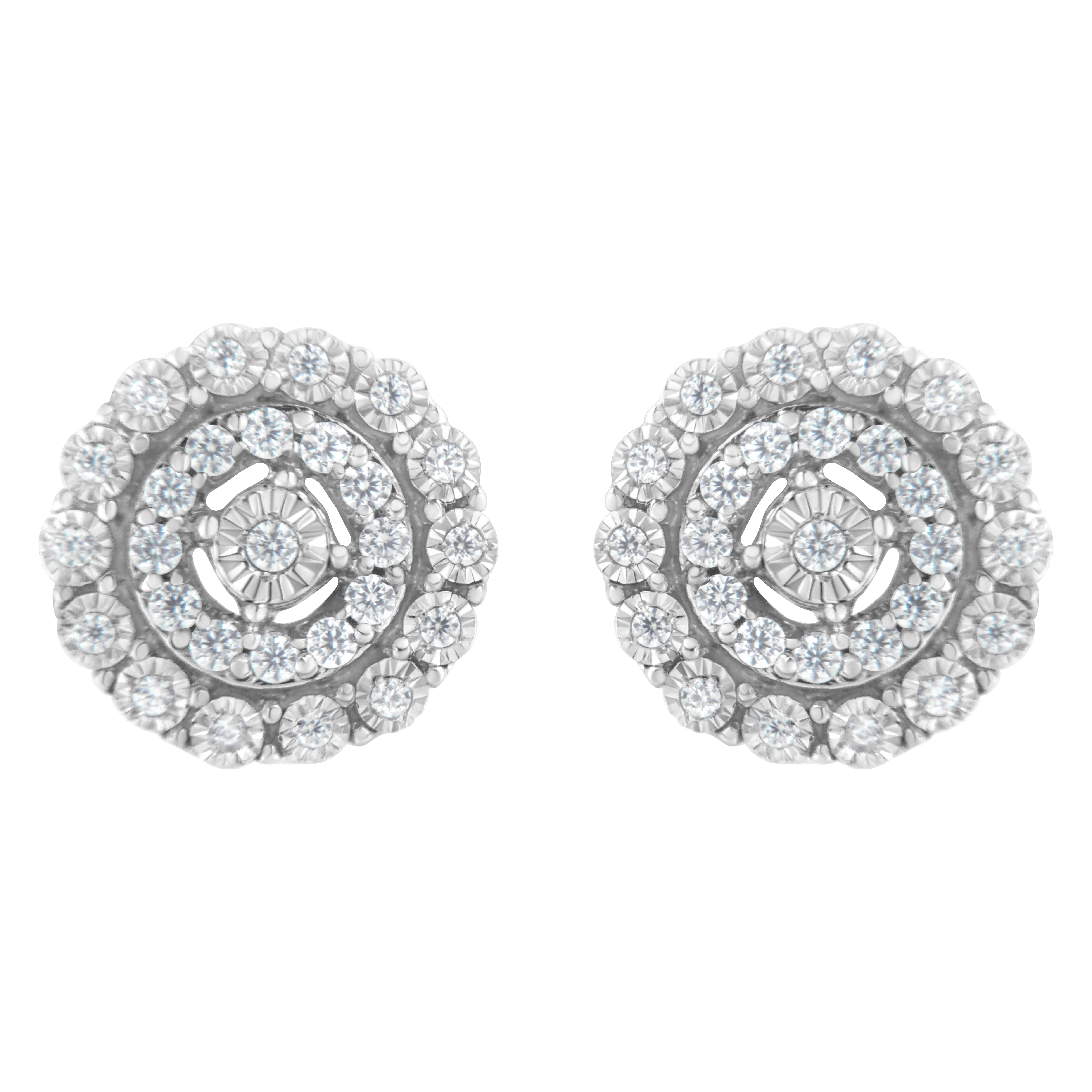 10KT White Gold 1/2 cttw Double Halo Brilliant Round-Cut Diamond Stud Earrings I-J Clarity, I2-I3 Color on sale at MyriadMart