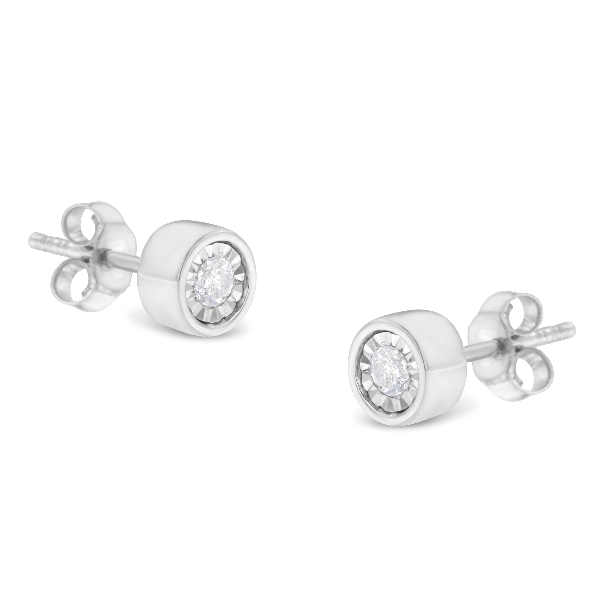 .925 Sterling Silver 1/5 Cttw Round Brilliant-Cut Near Colorless Diamond Miracle-Set Bezel Barrel Style Stud Earrings I-J Color, I2-I3 Clarity on sale at MyriadMart