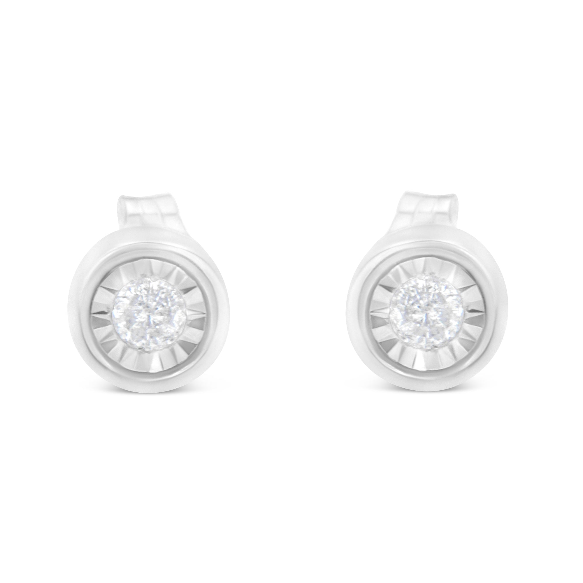 .925 Sterling Silver 1/5 Cttw Round Brilliant-Cut Near Colorless Diamond Miracle-Set Bezel Barrel Style Stud Earrings I-J Color, I2-I3 Clarity on sale at MyriadMart