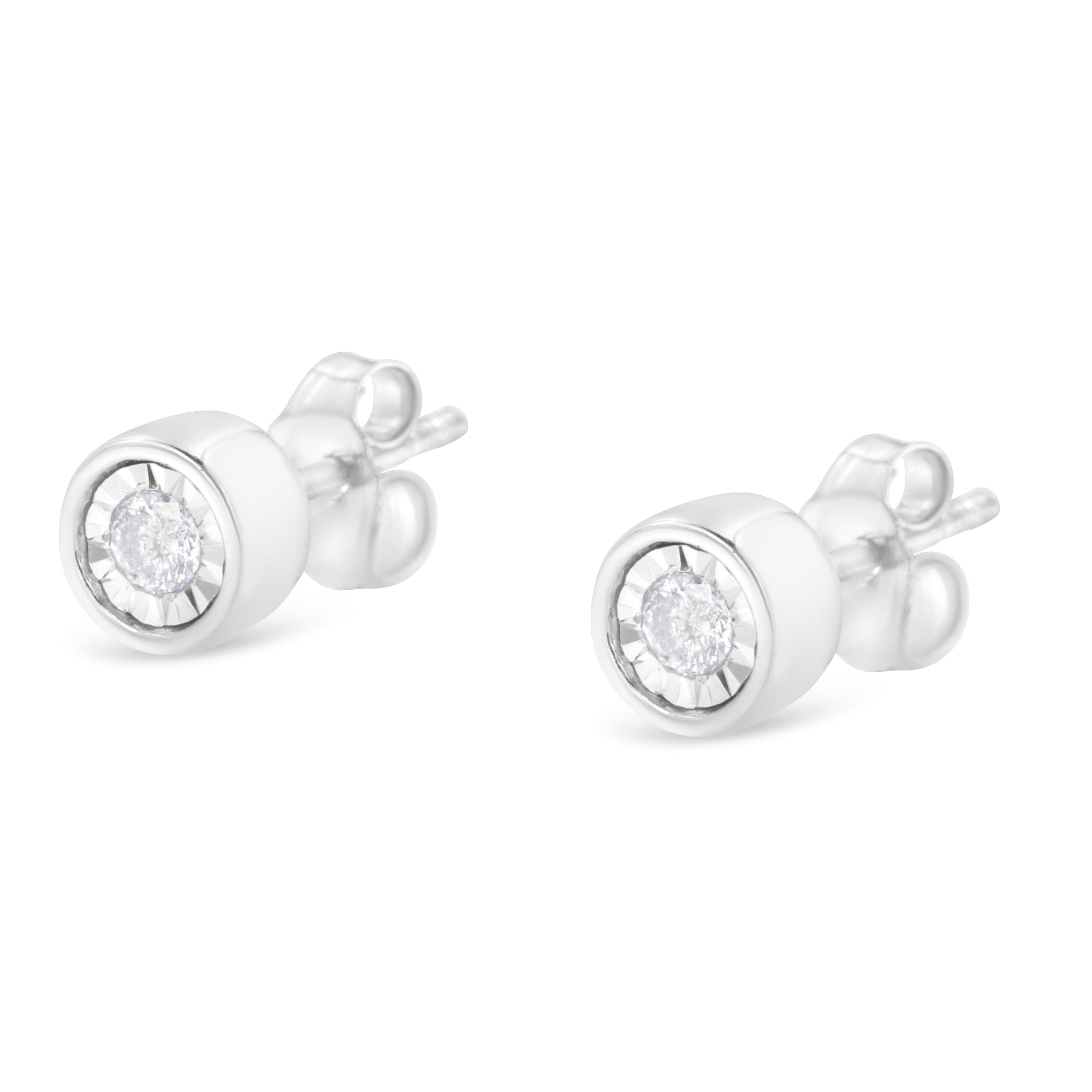 .925 Sterling Silver 1/5 Cttw Round Brilliant-Cut Near Colorless Diamond Miracle-Set Bezel Barrel Style Stud Earrings I-J Color, I2-I3 Clarity on sale at MyriadMart