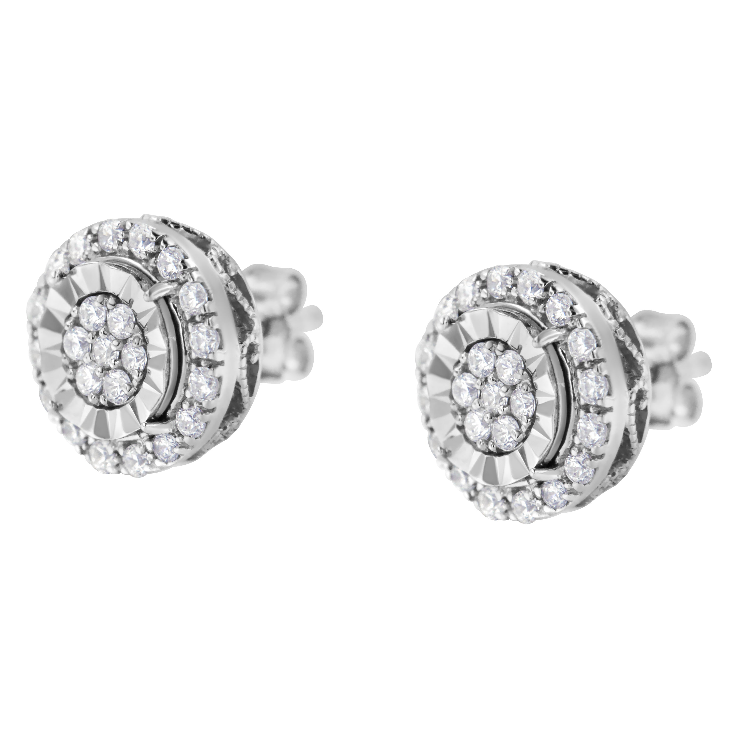 Sterling Silver Diamond Cluster Earrings 1 cttw, I-J Color, I2-I3 Clarity on sale at MyriadMart