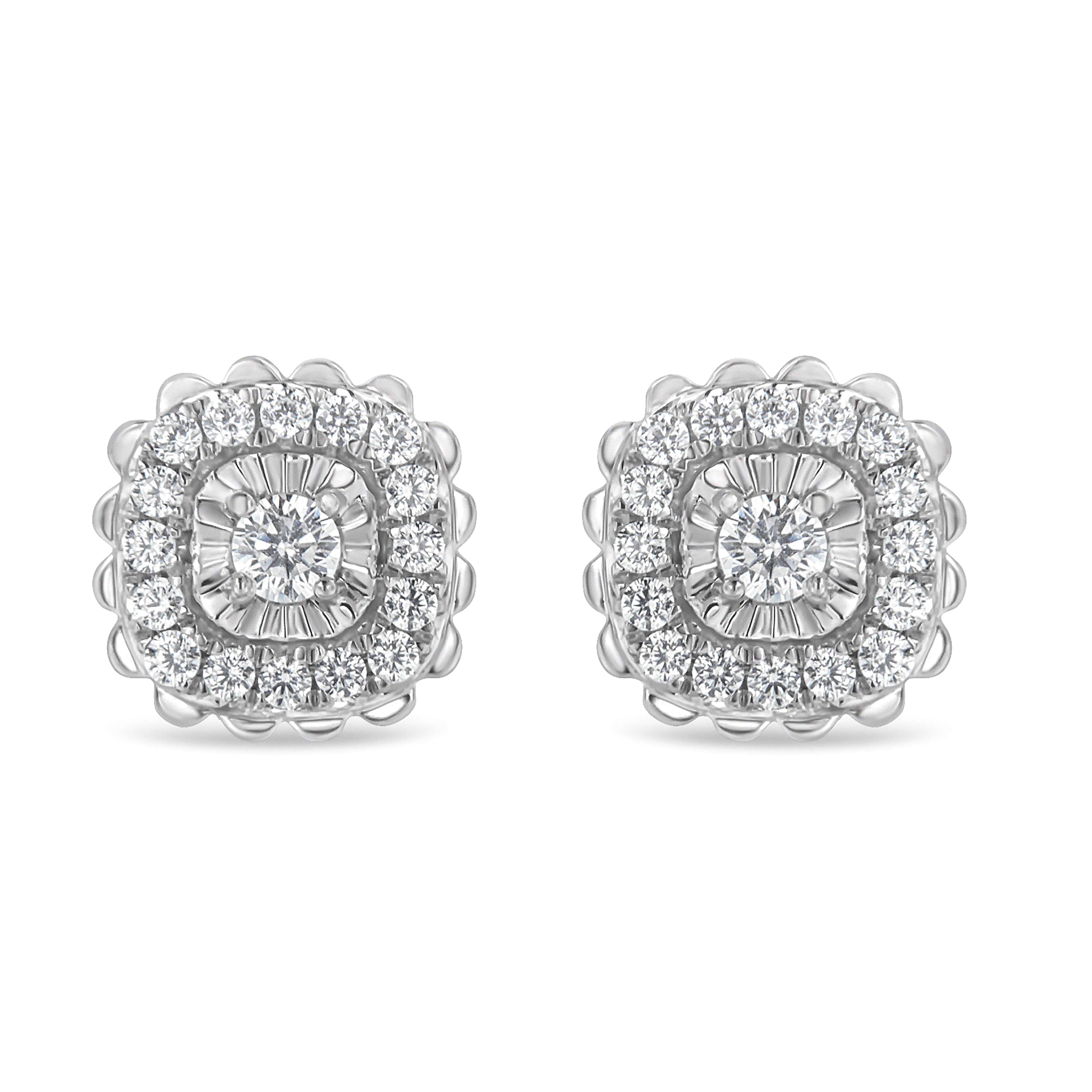 .925 Sterling Silver 1/2 Cttw Round-Cut Diamond Halo Cluster Stud Earring I-J Color, I2-I3 Clarity on sale at MyriadMart