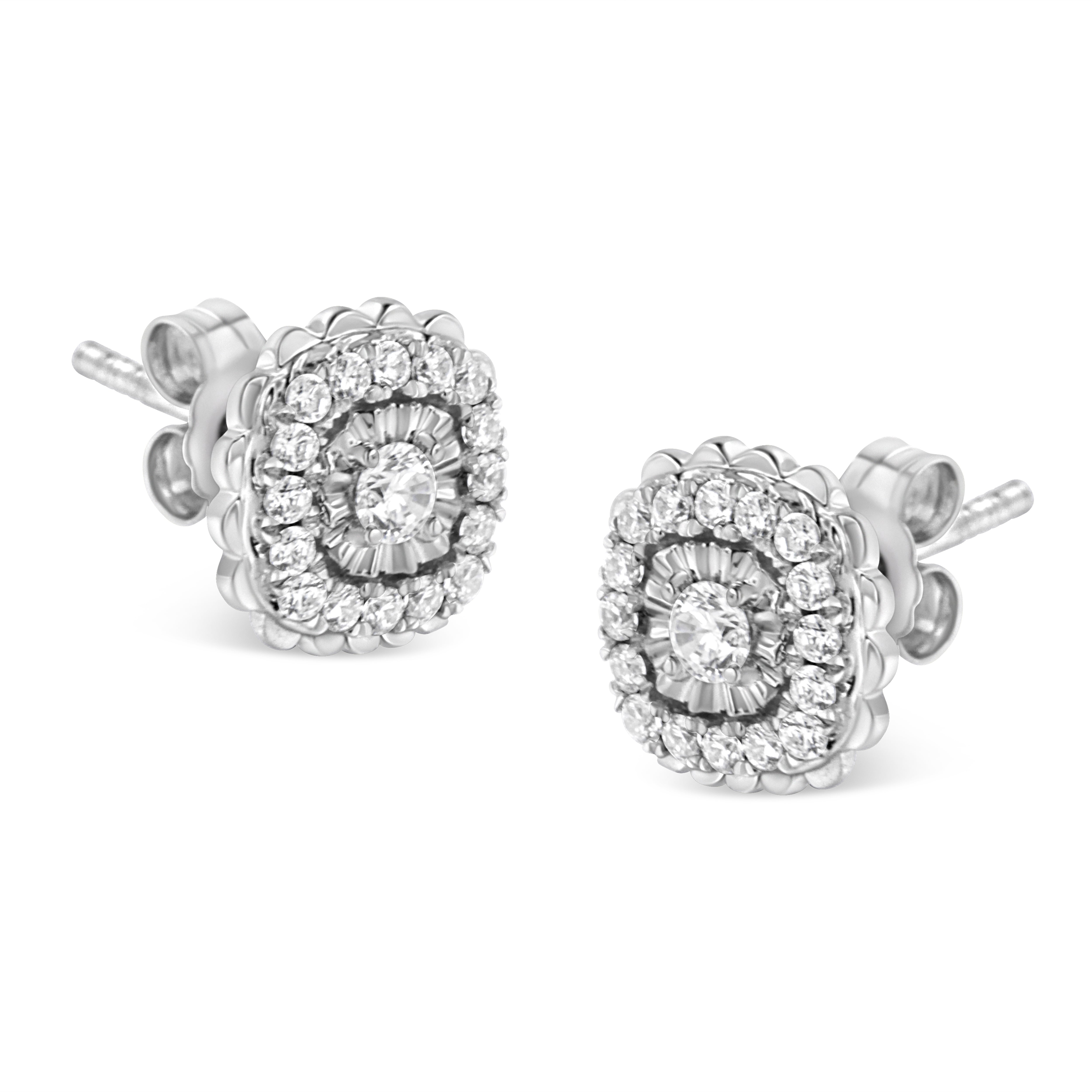 .925 Sterling Silver 1/2 Cttw Round-Cut Diamond Halo Cluster Stud Earring I-J Color, I2-I3 Clarity on sale at MyriadMart