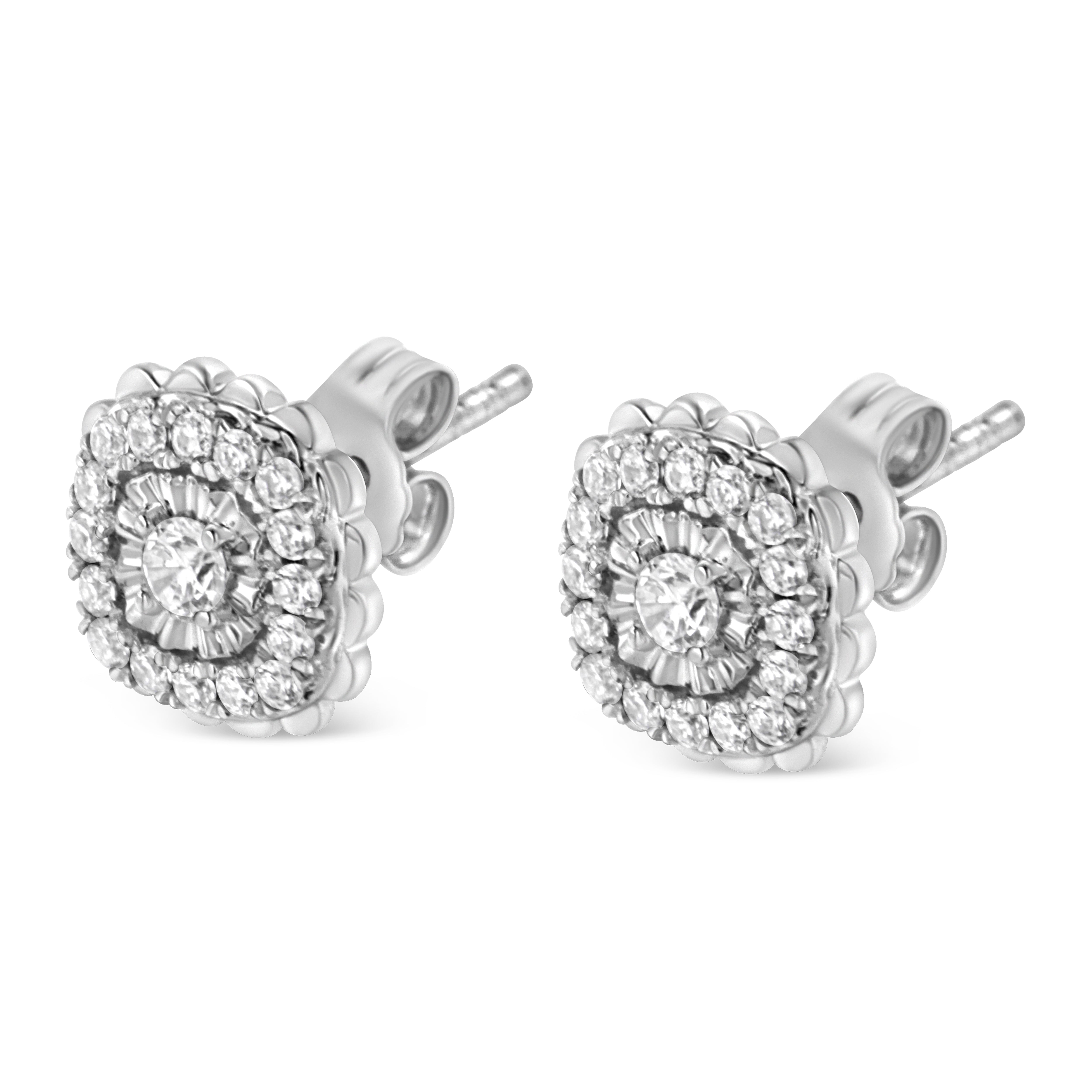 .925 Sterling Silver 1/2 Cttw Round-Cut Diamond Halo Cluster Stud Earring I-J Color, I2-I3 Clarity on sale at MyriadMart