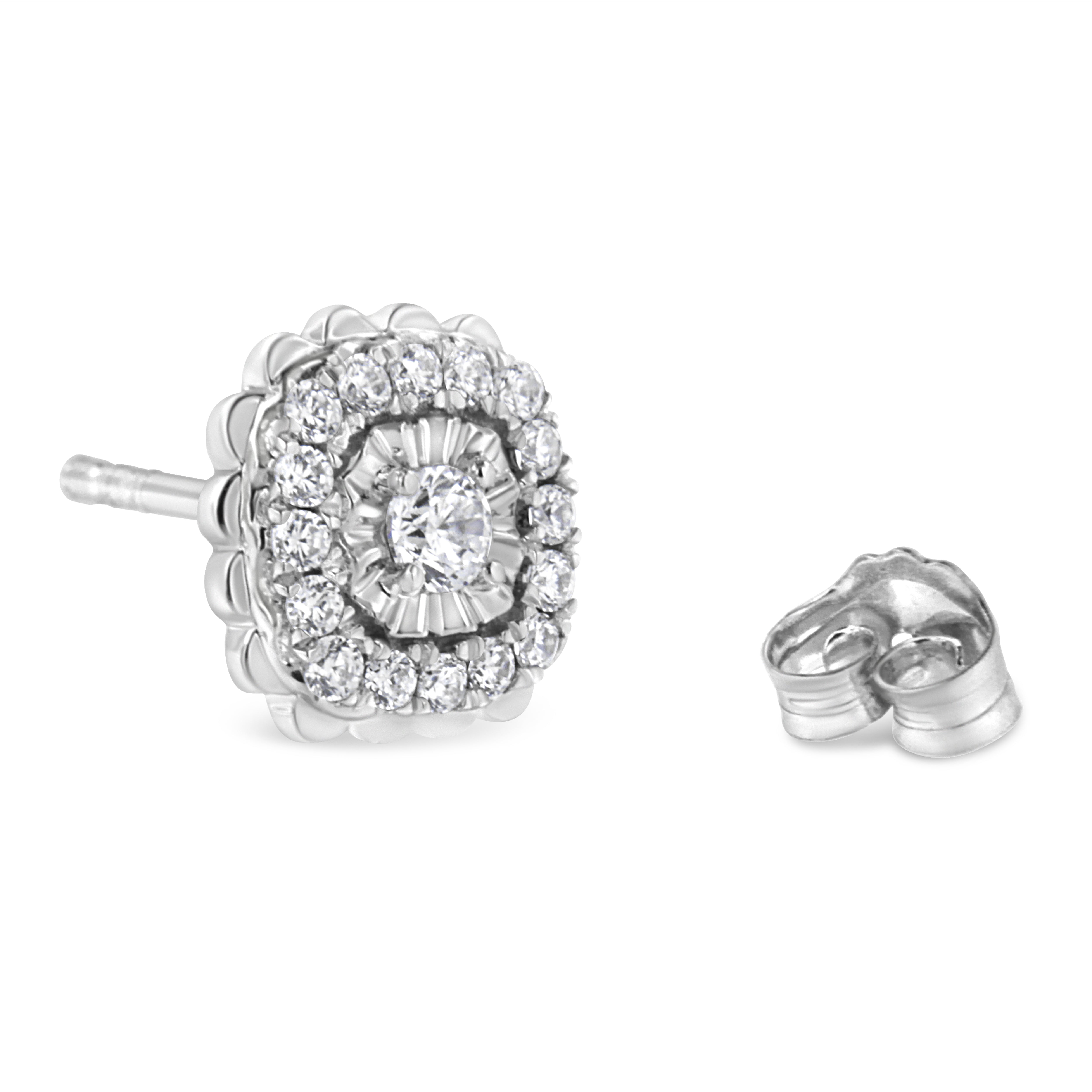 .925 Sterling Silver 1/2 Cttw Round-Cut Diamond Halo Cluster Stud Earring I-J Color, I2-I3 Clarity on sale at MyriadMart