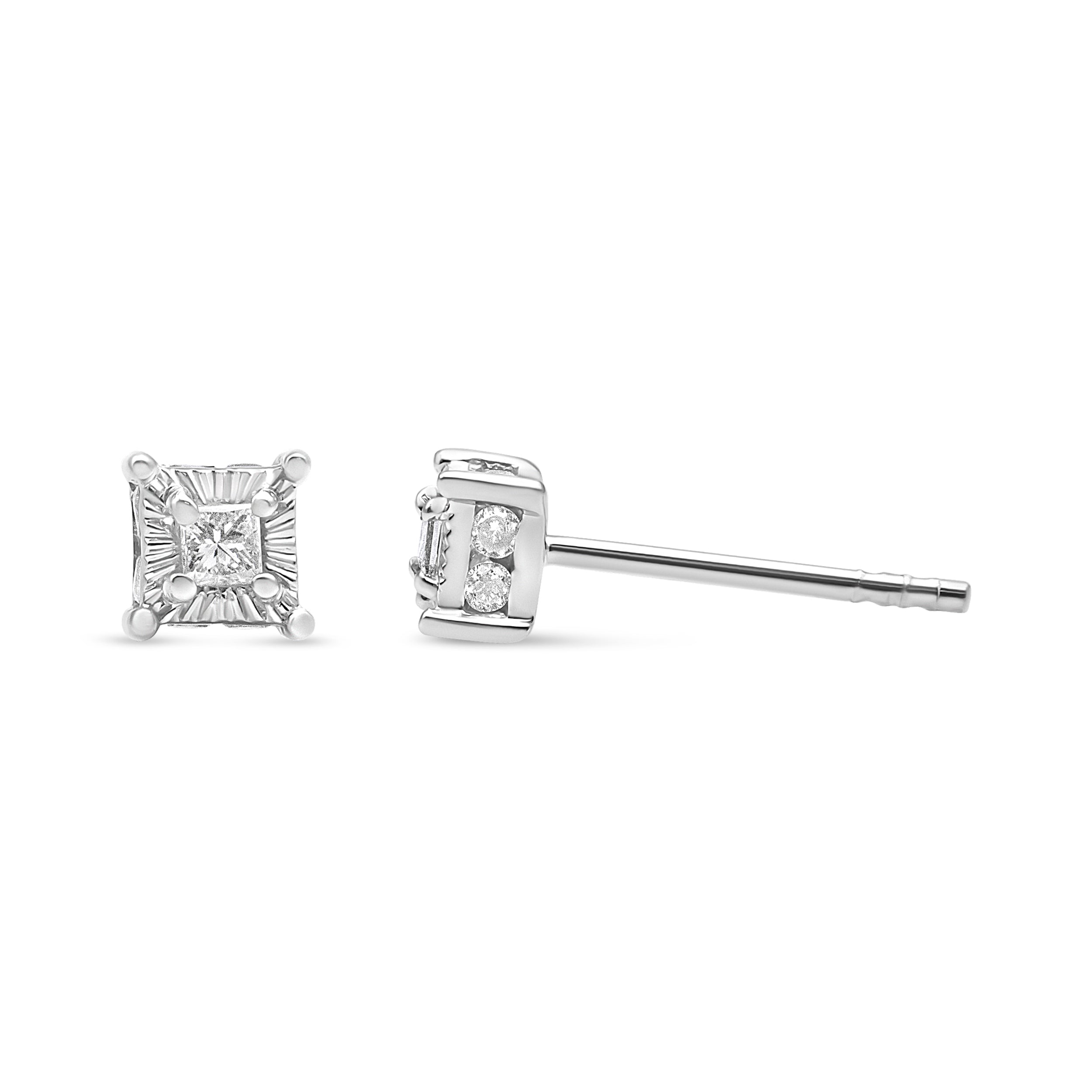 .925 Sterling Silver 1/4 Cttw Miracle Set Princess-Cut Diamond Solitaire Stud Earrings with Hidden Halo I-J Color, SI2-I1 Clarity on sale at MyriadMart